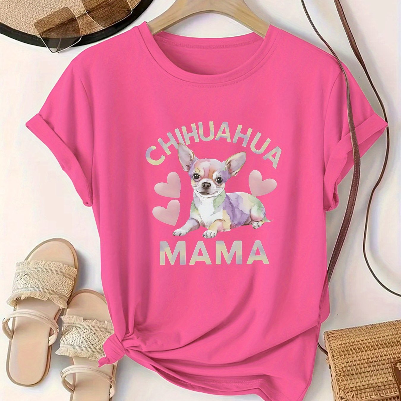 TEMU Trendy Women's Casual Short-sleeve T-shirt With A Popular Puppy Print, Perfect For