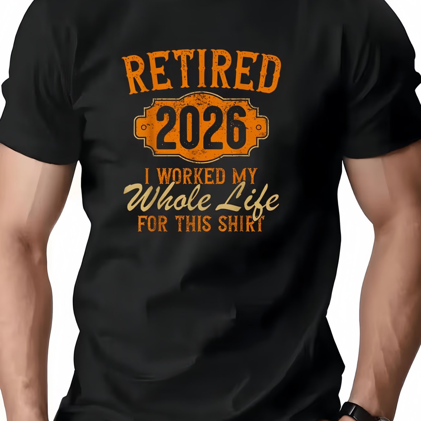 TEMU Men's Retirement 2026 Pattern T-shirt, Retro Style, Soft And Breathable, Print Design, Round Neck Short Sleeved, Casual T-shirt, Micro Elastic