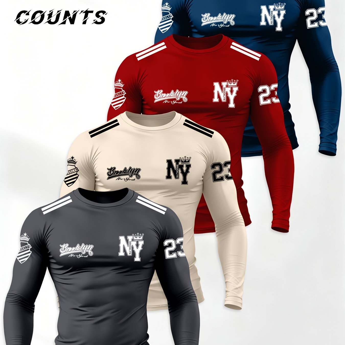 TEMU 4-pc Men's Long Sleeve T-shirts Regular Fit Spring/autumn Print Long Sleeve T-shirts For Outdoor Sports Casual Wear, 4pcs Long Sleeve Tops