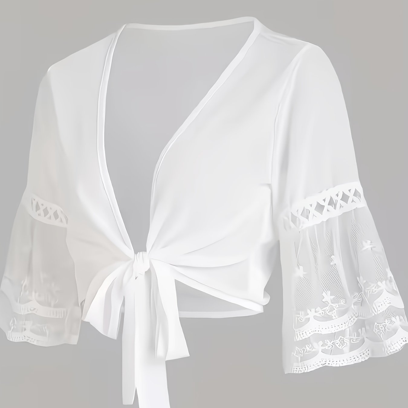 Srajca s puf rokavi in detajli vezanja, elegantna bluza z odprto sprednjo stranjo v enobarvnem dizajnu, primerna za zalustveno/ljubko/Y2K žensko