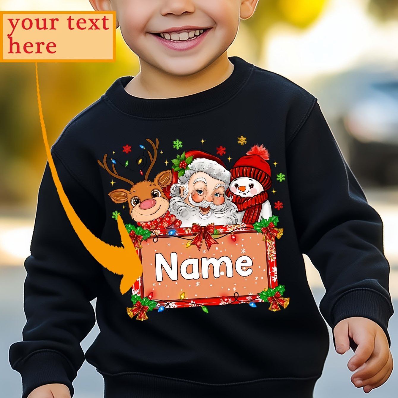 Custom Christmas Wml Boys' Name Personalized Name Santa Reindeer Snowman Print Trendy Versatile Spring/autumn Sweatshirt