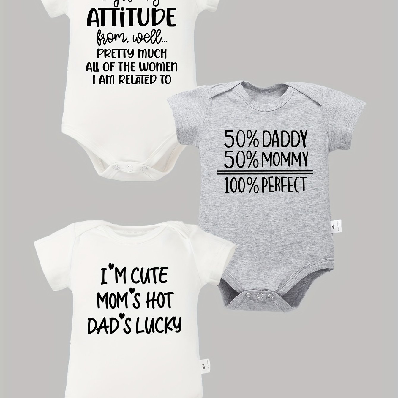 TEMU 3pcs 100% Cotton Baby Onesies Fun Letter Print Soft Casual Round Neck Baby Onesies, For Outdoor