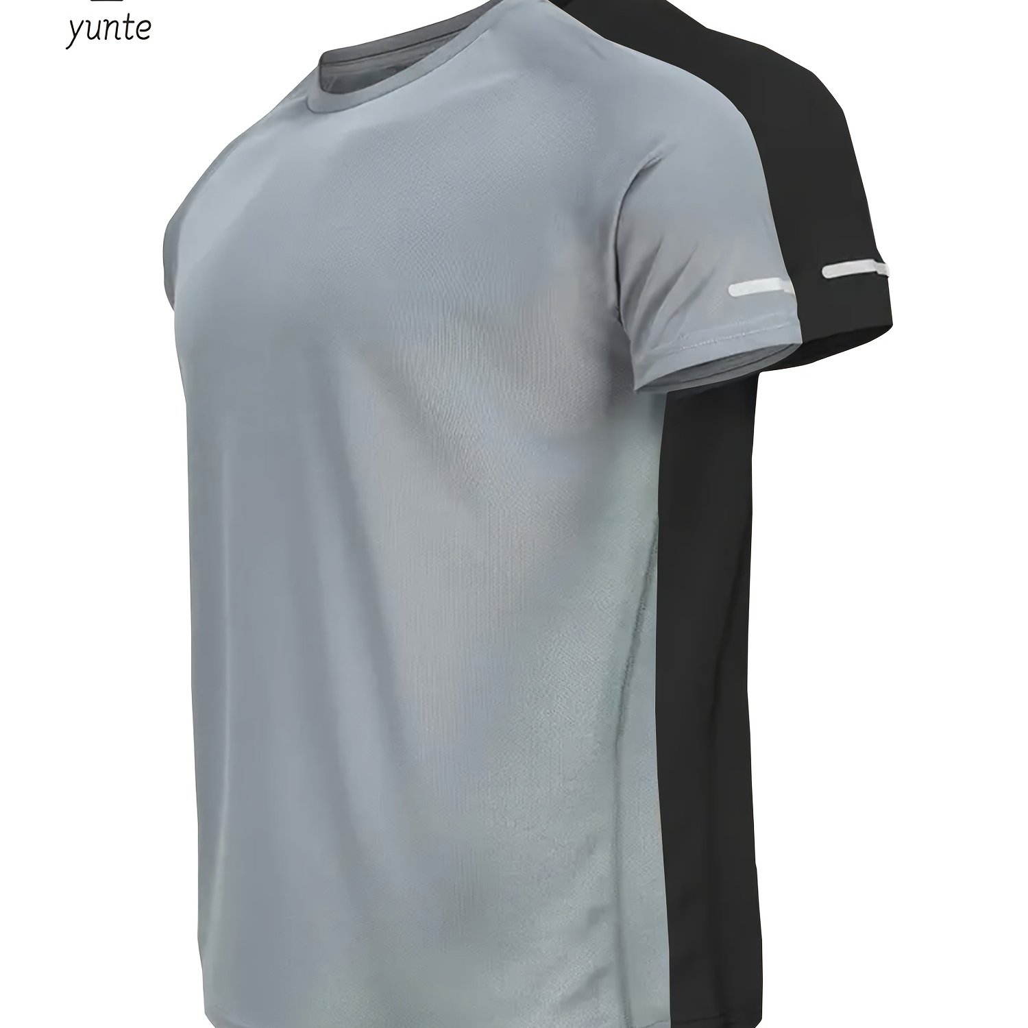 E-shop 2er-Set Grau-Schwarz Freizeit Sportliches Print Reflektierende Streifen T-Shirts, Atmungsaktive Schnelltrocknende Kurzarm Rundhals Oberteile,