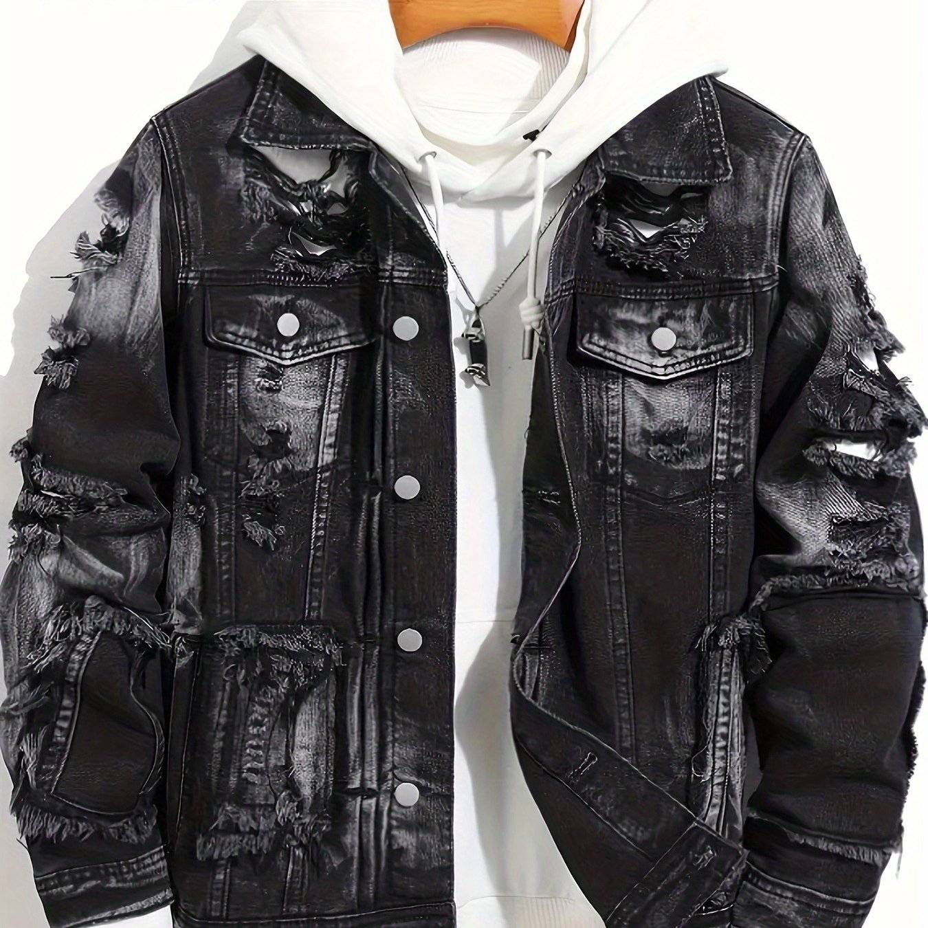 Hme Korean-style Loose Pure Ripped Trendy Casual Versatile Men's Denim Jacket
