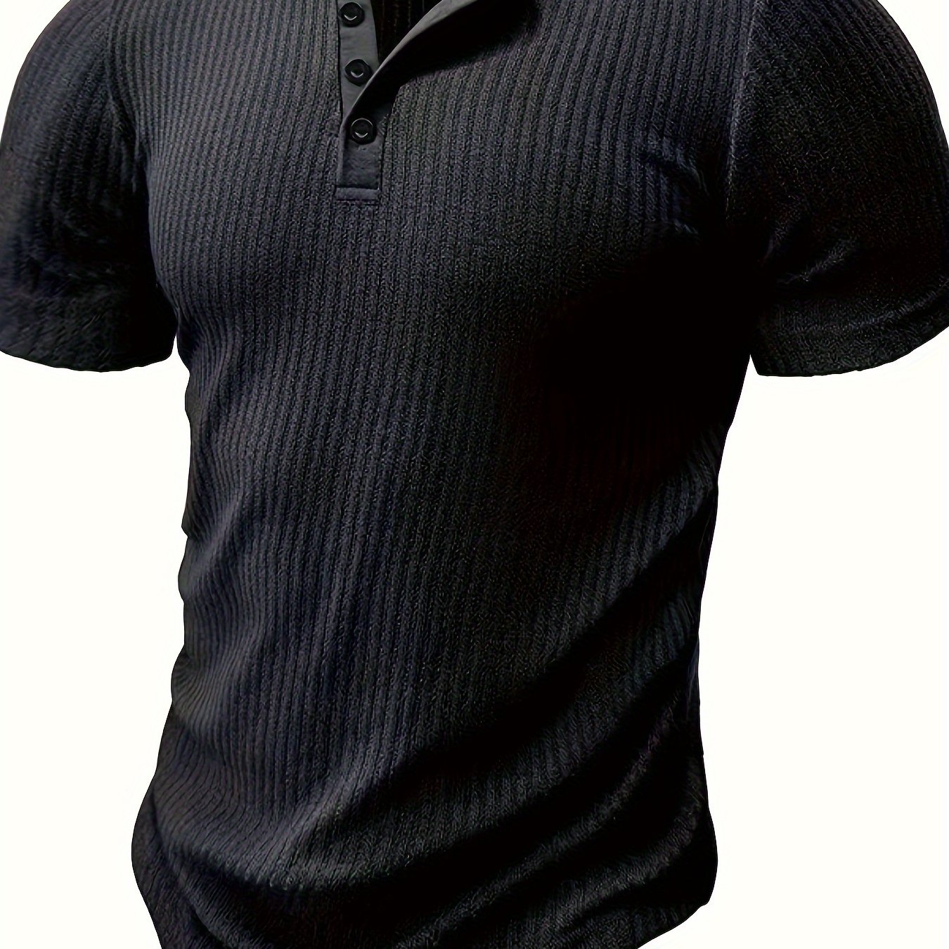 TEMU Men' Pattern Knit Short Sleeve Henley Shirt, Casual And Chic For Summer Leisurewear And Outdoors Activities