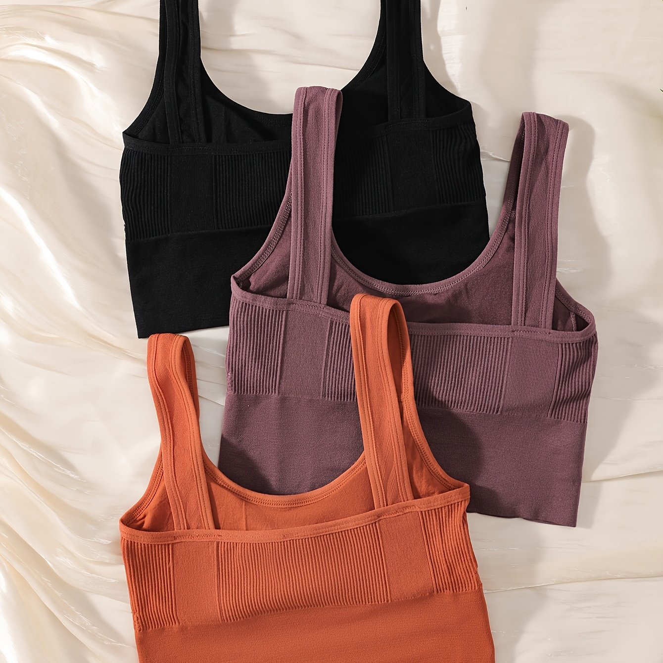 E-shop 3 Stück Damen Sport-BHs ohne Bügel, atmungsaktiv, Träger-Design gepolsterte