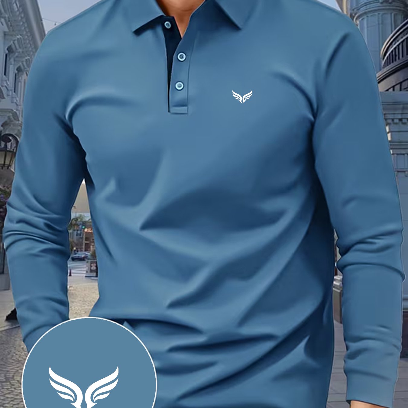 TEMU Elegant Men's Autumn And Winter Long-sleeved Golf Shirt, 215 Grams Of Knitted Fabric, -blocking , Lapel Button Design, Comfortable And Warm