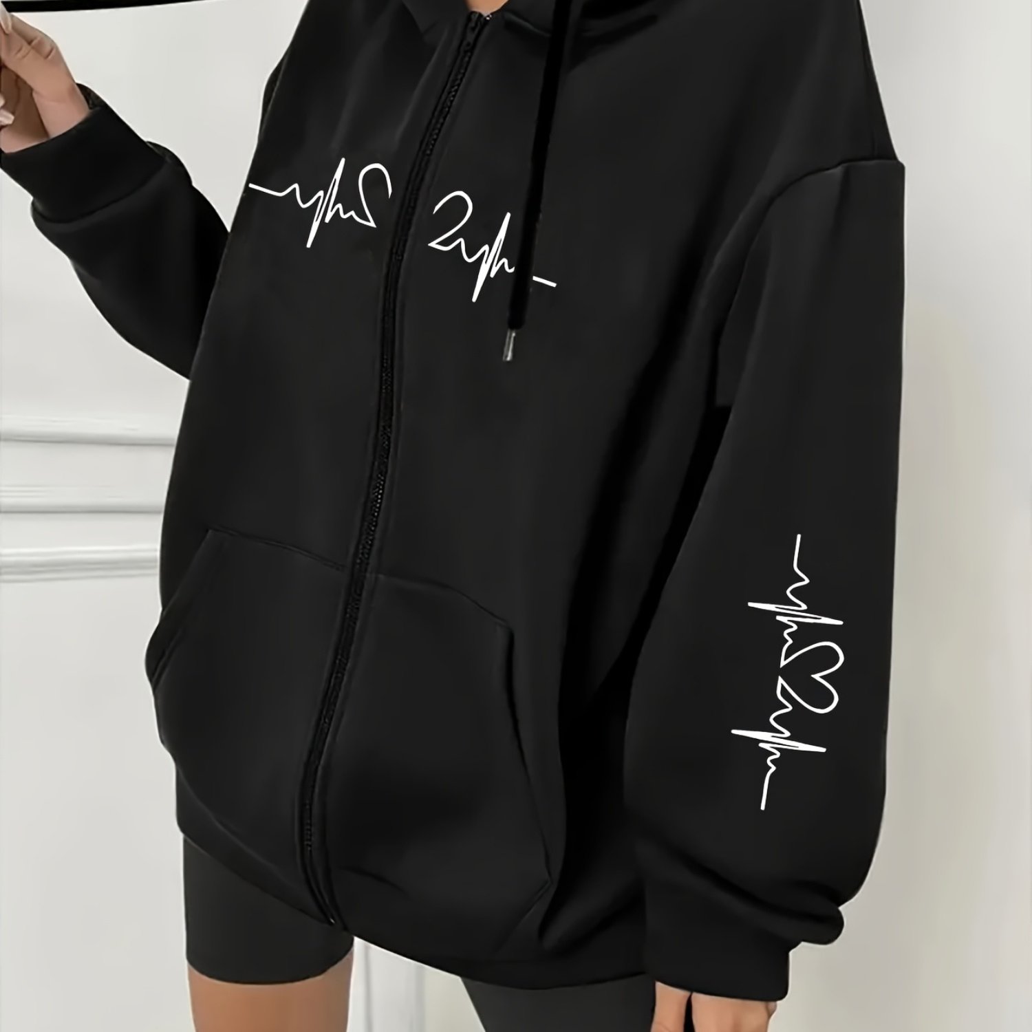 TEMU Taglie Forti - Taglie Forti - Felpa con Cappuccio Casual da Donna Taglie Forti con Stampa a Cuore Accattivante, Motivo su e Maniche, Giacca con