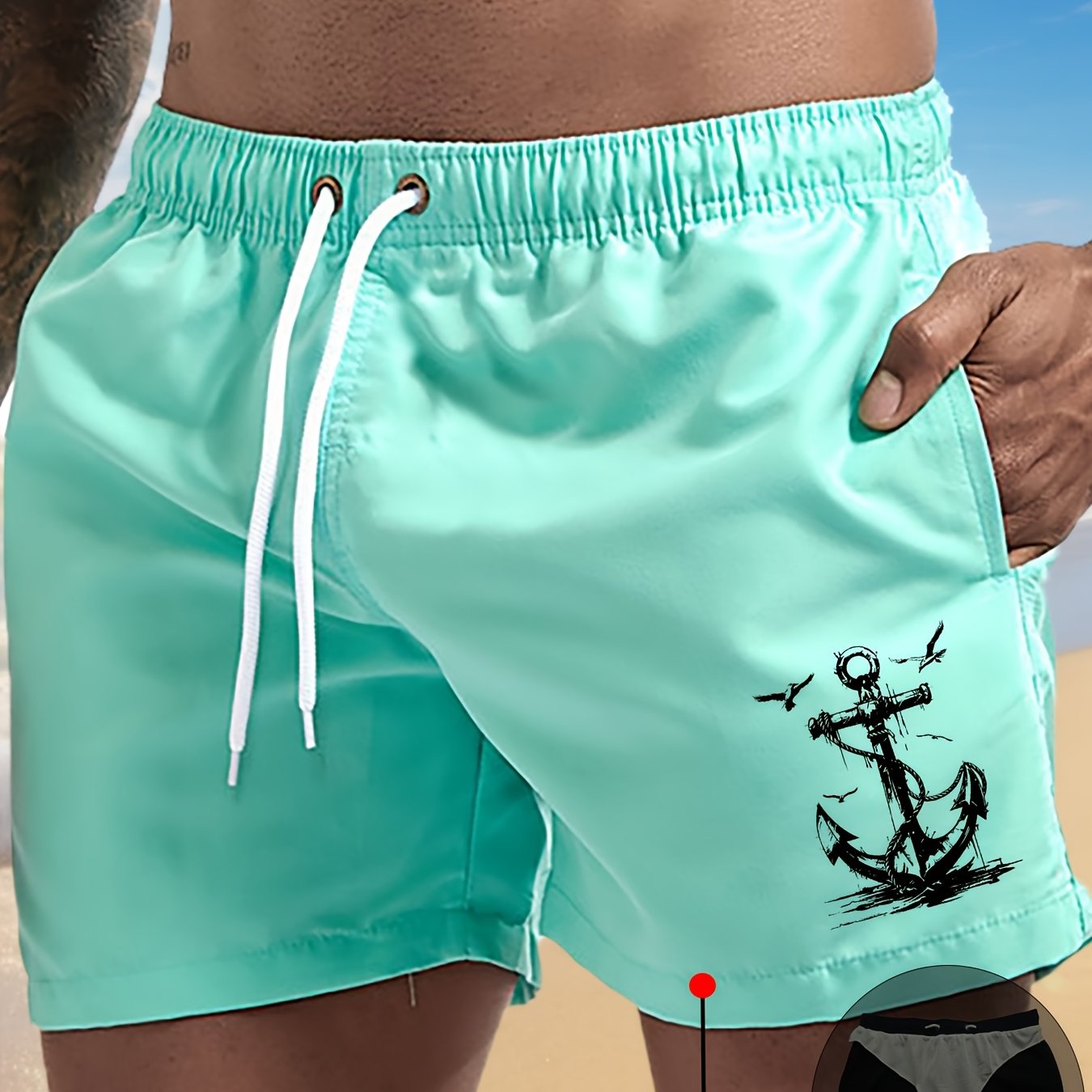 Image of Men's Personalized Beach Shorts, Summer Sports Shorts With Drawstring, Lightweight Summer Surfing Gear, Lined, With Pockets, Suitable For Casual Wear And Vacation Spots
