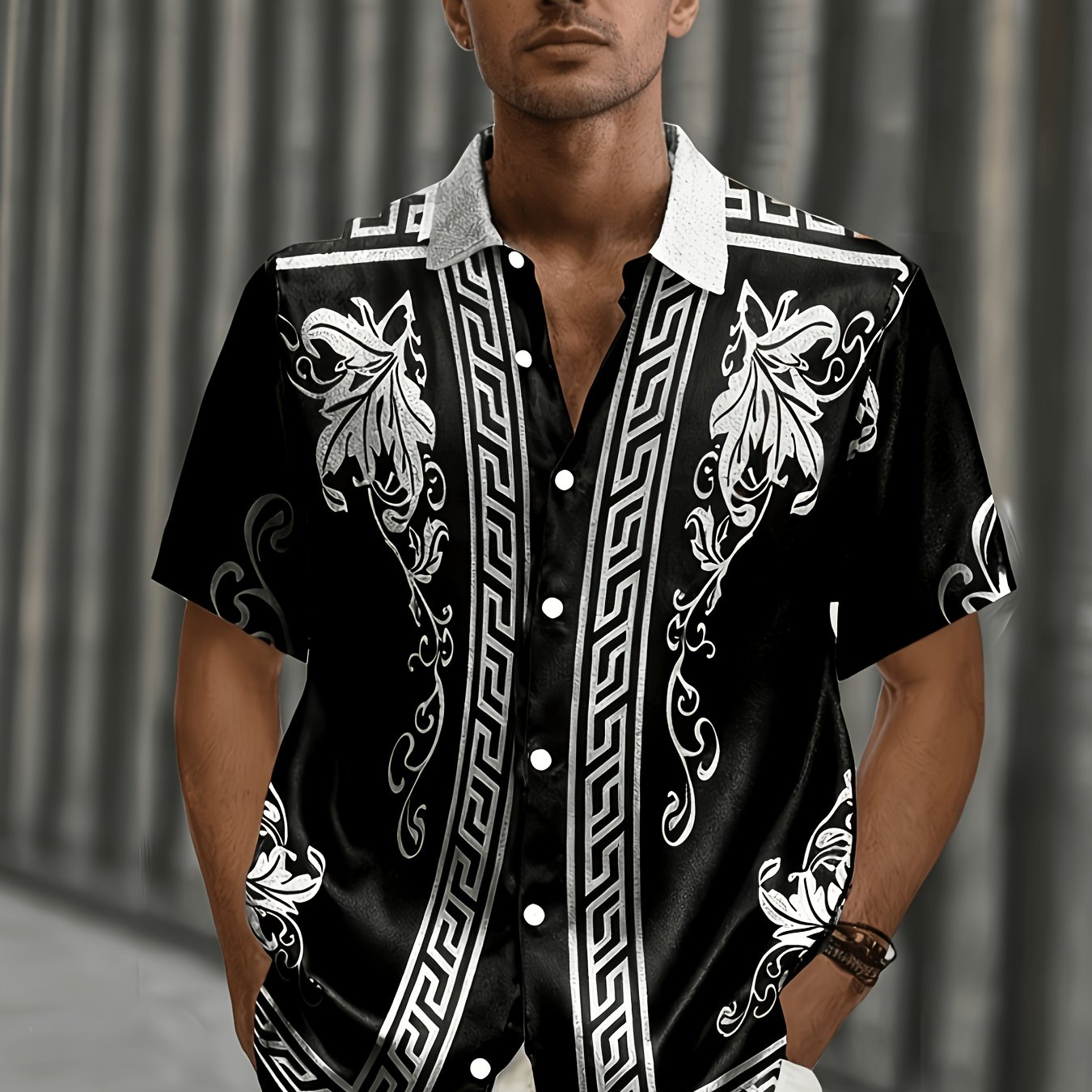 TEMU 2026 Baroque Court Style Printed Men's Loose Lightweight Short-sleeve Hawaiian Shirt, An Ideal Gift
