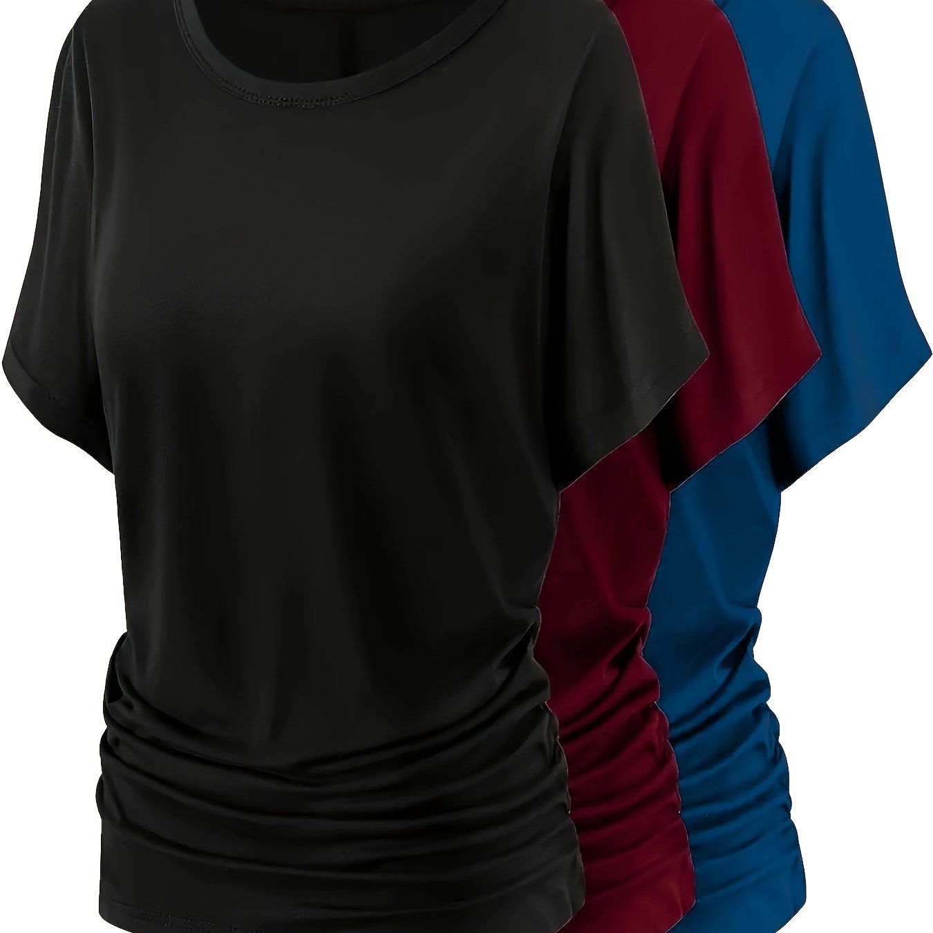 TEMU Plus Size - Plus Size - Spring And Summer Elegant Loose Plus-size Pleated Solid Color Short-sleeve Three-piece Set For Women In Europe And America