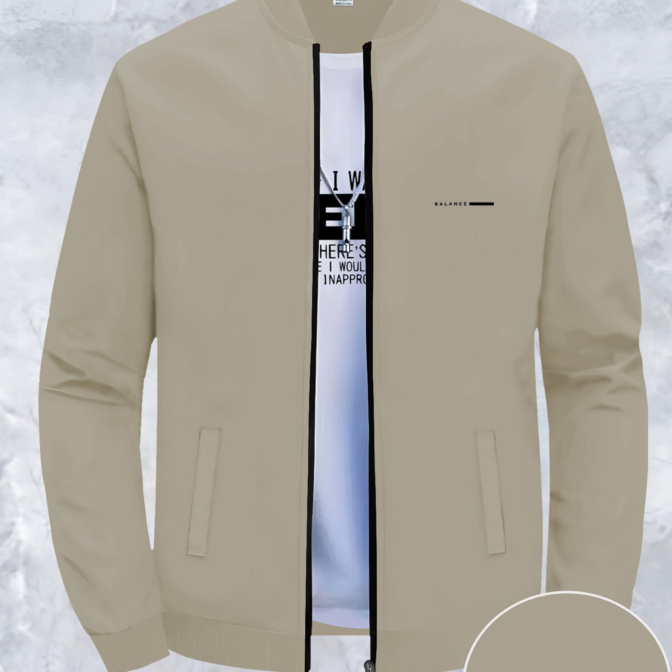 TEMU Men's Slim-fit Jacket With Stand Collar & Random Print (to Be Specified If The Random Print Pattern ) - Zipper Closure Winter Coat, Machine