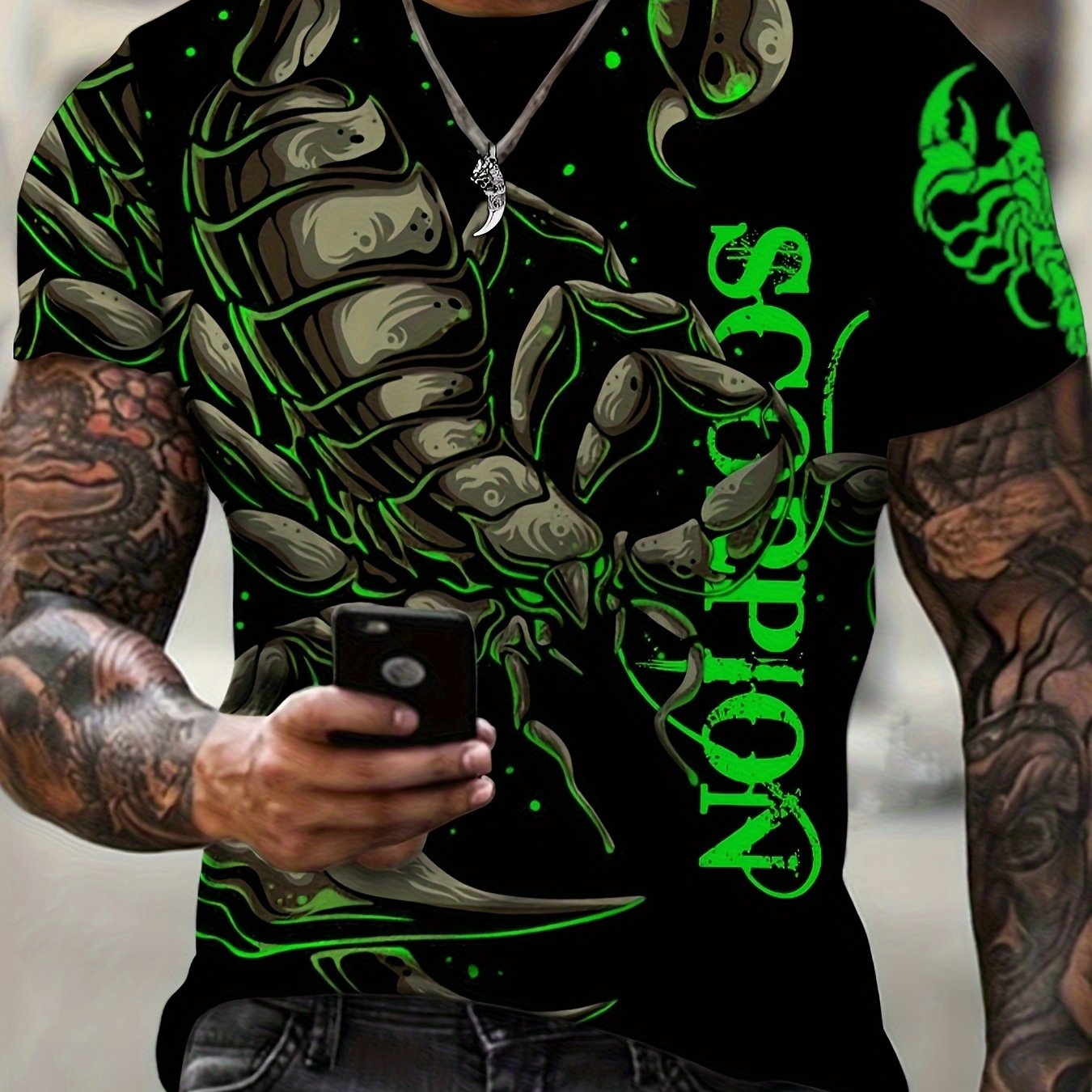 TEMU T-shirt Homme Graphique Scorpion 3D, T-shirt Actif Extensible et Respirant, Vêtements d'Extérieur pour Homme