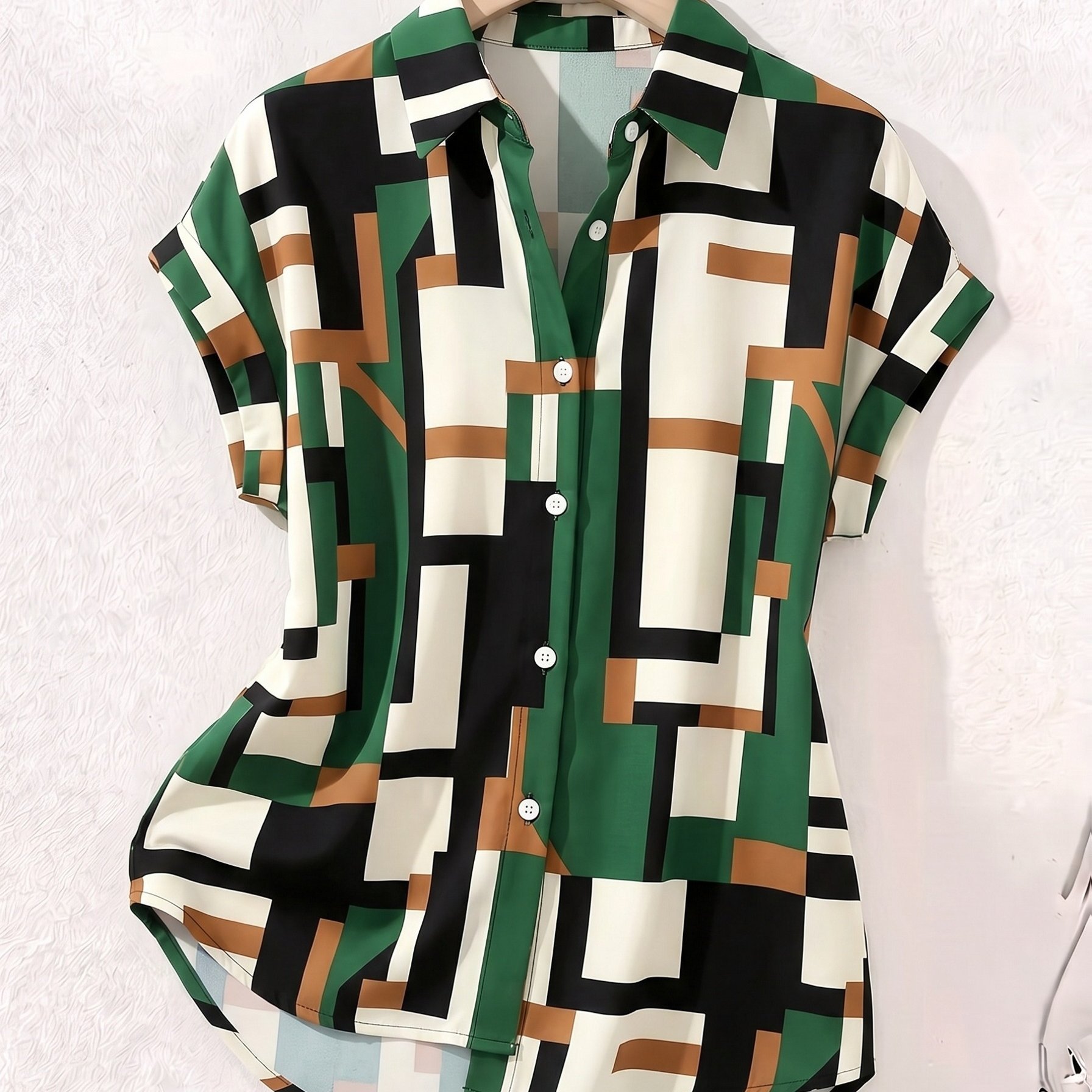 TEMU Chemise d'été à manches courtes et à un boutonnage avec imprimé géométrique