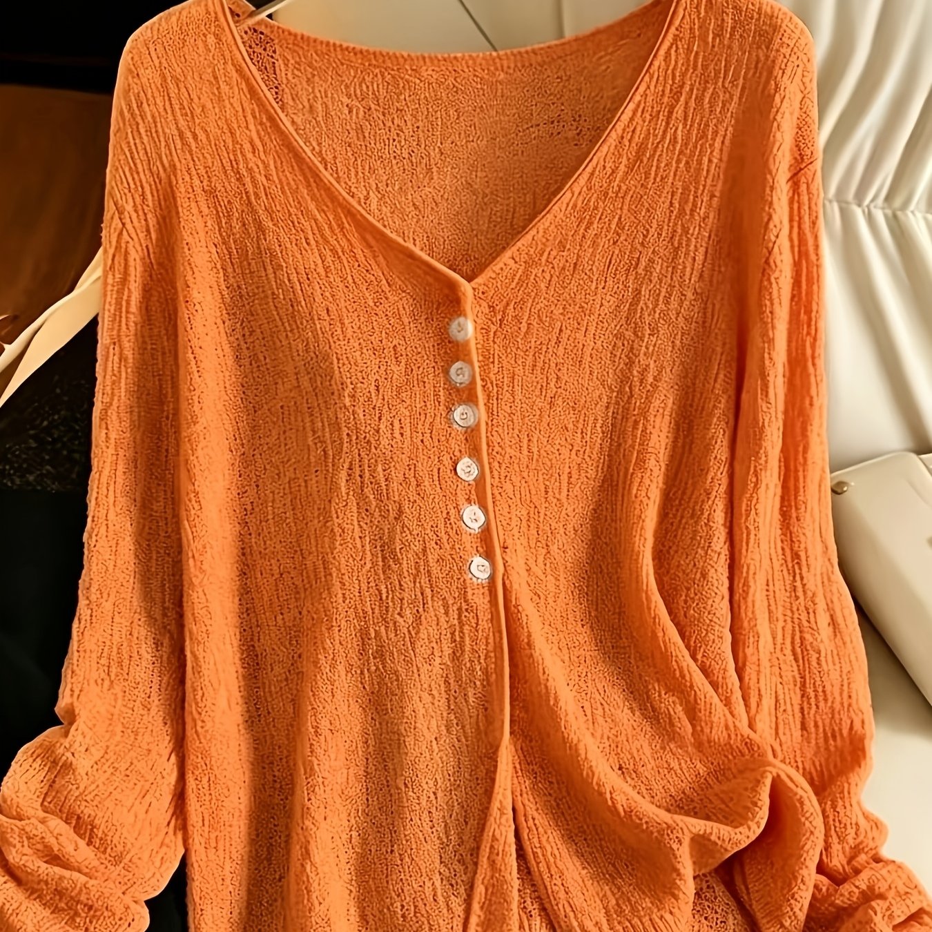 TEMU Lightweight Long Sleeve Cardigan, Thin And Breathable, Summer Lazy Style Layering Top
