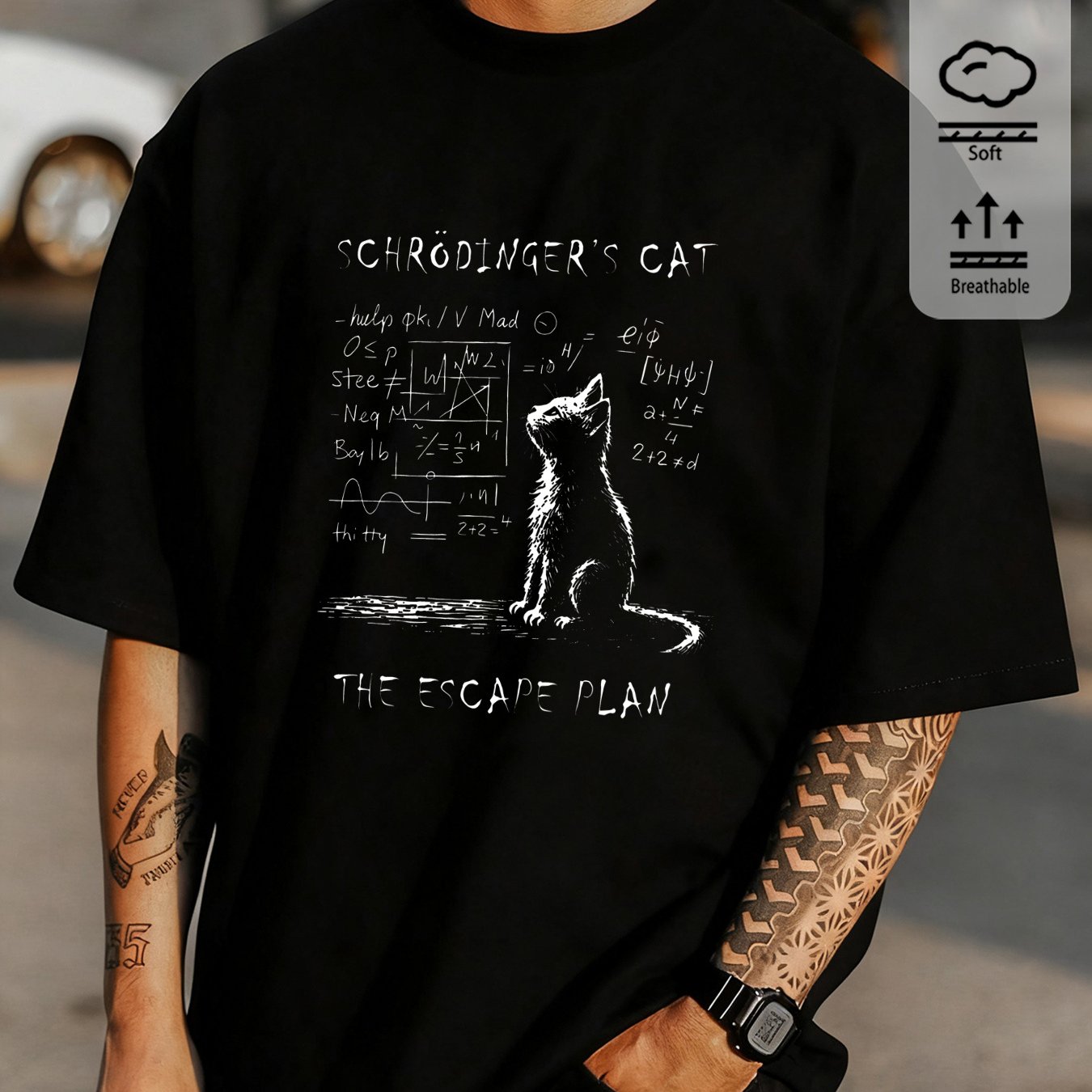 Image of Suitable For Including Spring And Autumn, Trendy Men's Casual T-shirt With Cat Pattern Print, An Ideal Gift For Dad Or Boyfriend