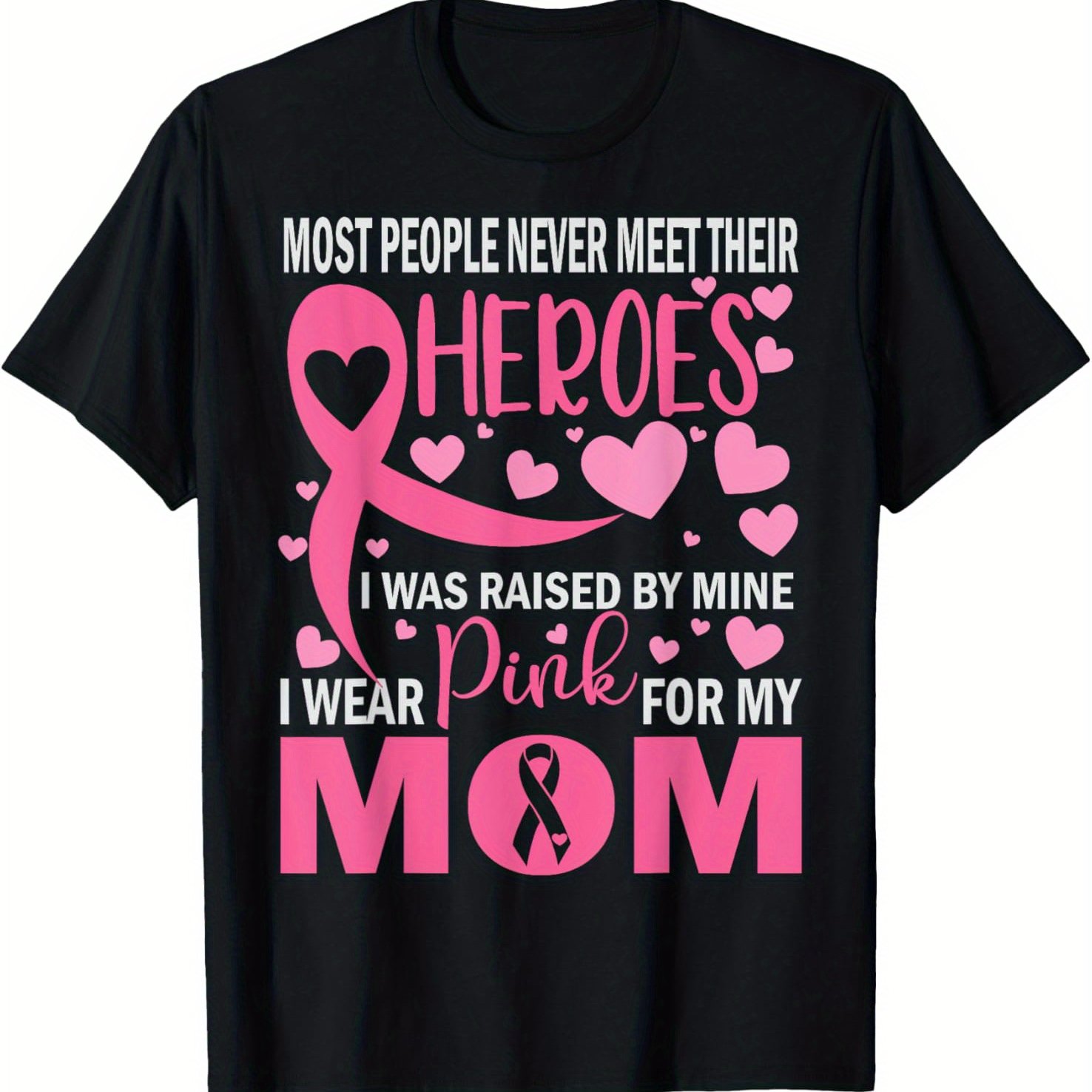 TEMU My Mom Breast Cancer Awareness Kids Support T-shirt Black Casual Short Sleeve Men's Sport T-shirt 220g