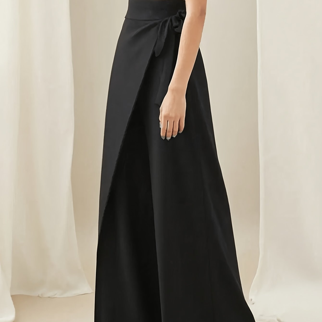 TEMU Women's Designer Wide-leg Pants Feature A High-waisted, Flared Silhouette That The Legs While Elongating The . The Side Includes An Irregular