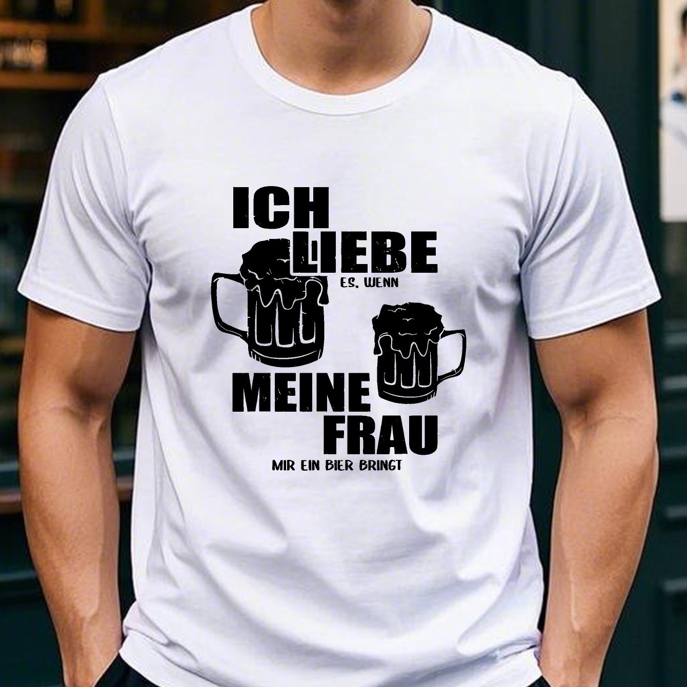 Men's German Beer T-shirt - Cotton Short Sleeve Shirt With "ich Mit Einem " Print, Lightweight Breathable Round Neck Tee Suitable For Casual Wear, Beer Lovers Gift, Machine Washable For