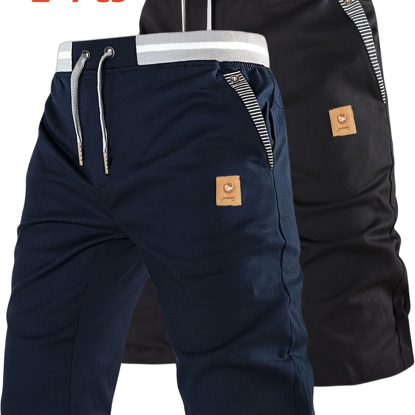 Image of 2-pack Men's Casual Shorts, Made Of Polyester Fabric With An Elastic Waistband For And . Features A Stylish Button-, Suitable For Daily Wear And Beach