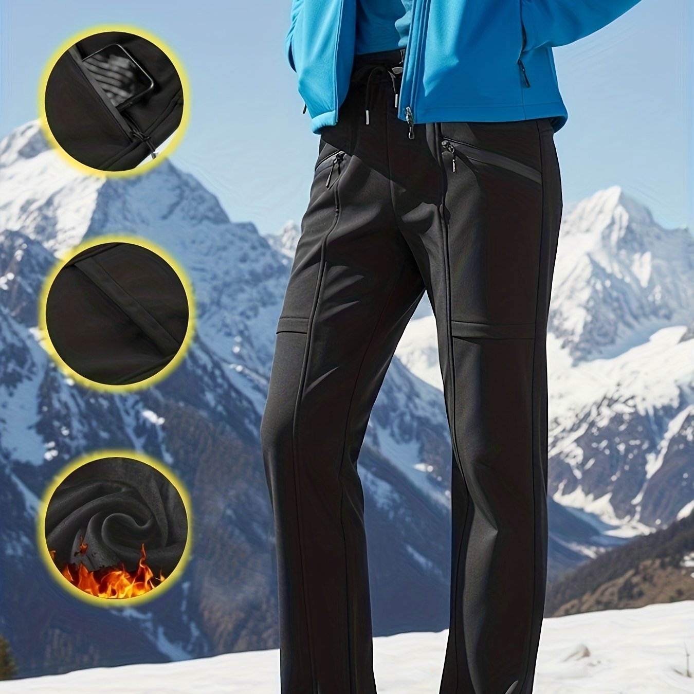 TEMU Women's -lined Winter Pants, Loose Fit With Fashionable Pockets, Suitable For Outdoor Activities And Leisure Hiking, With Drawstring, Thickened