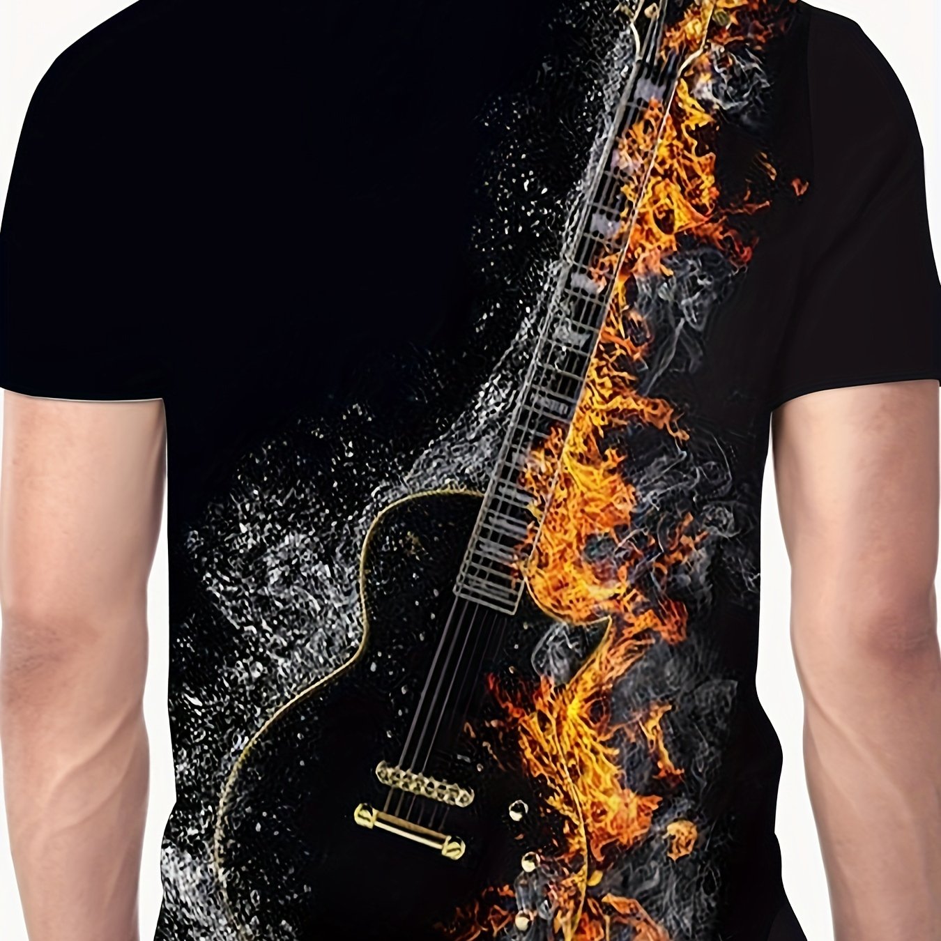 TEMU Men's Guitar Print T-shirt, Casual Short Sleeve Crew Neck Tee, Men's Clothing For Summer Outdoor