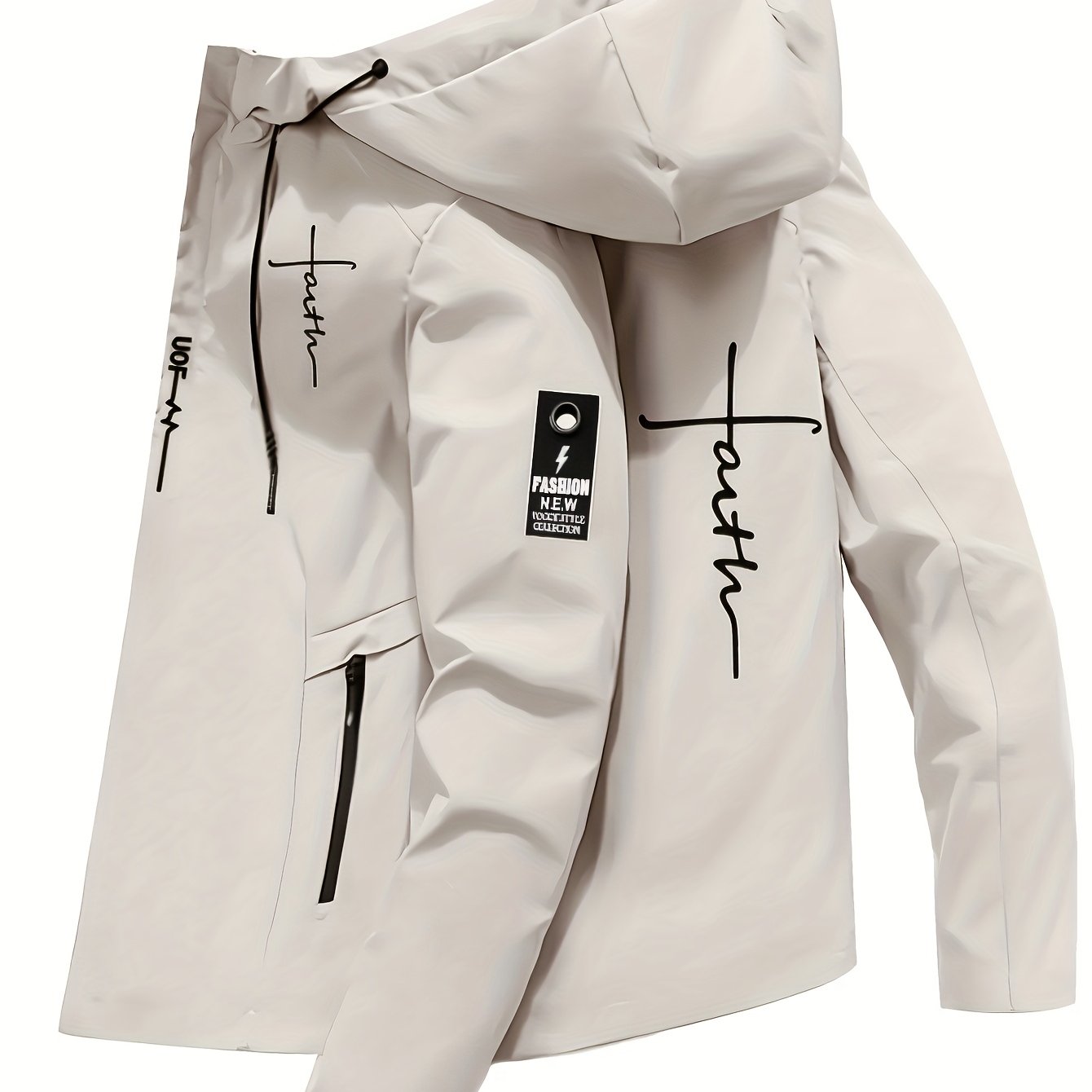 Men's Oversized Athletic Jacket With A Hood, Featuring Letter Embroidery, Lightweight And Windproof, Equipped With Zippered Pockets, Suitable For - Durable, Breathable, And Machine Washable, Plus Size