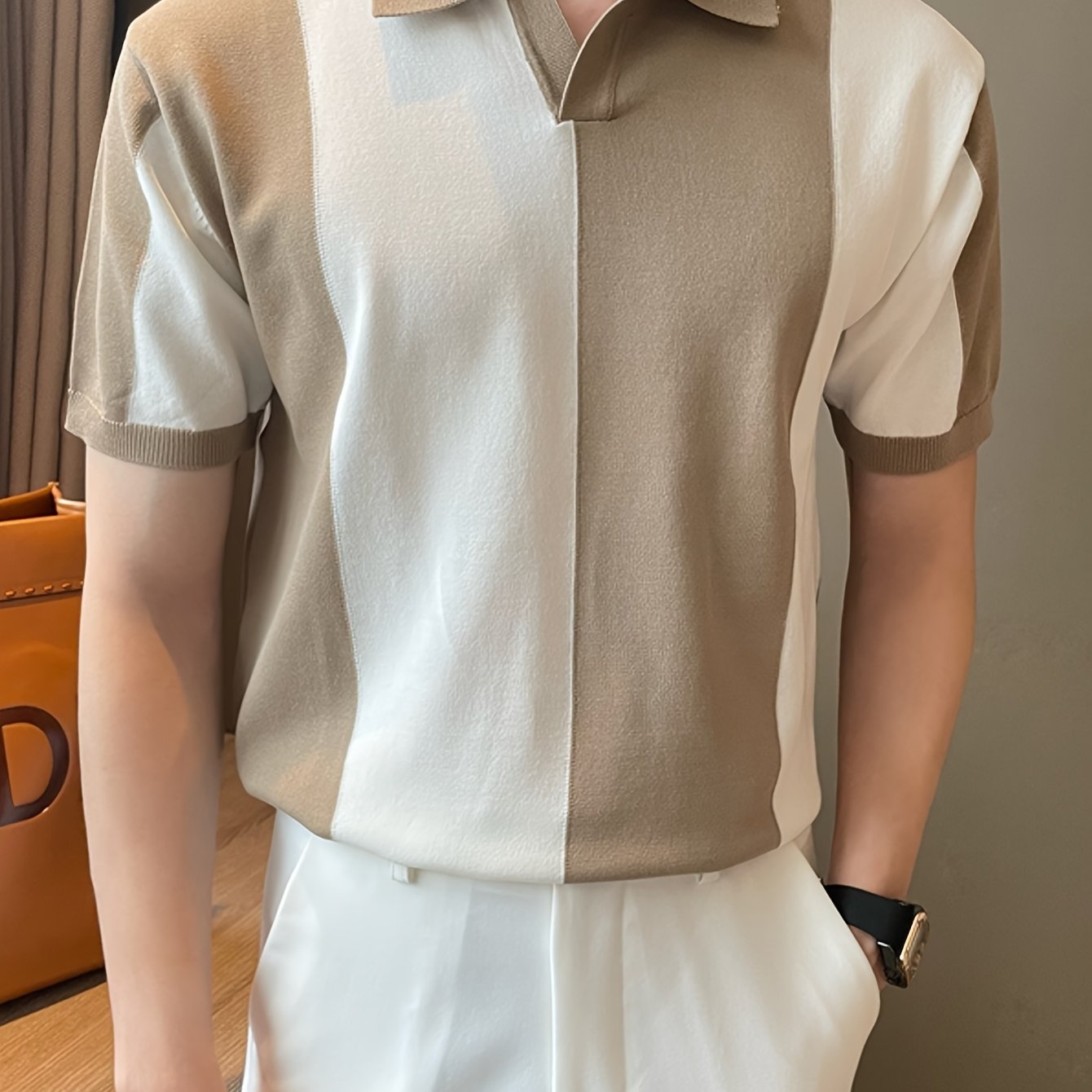 E-shop Lässiger gestreifter Kurzarm-Knäckpöckchen für Herren, lässiges sportliches Oberteil, geeignet für Sommergolf und Business-Outfits,