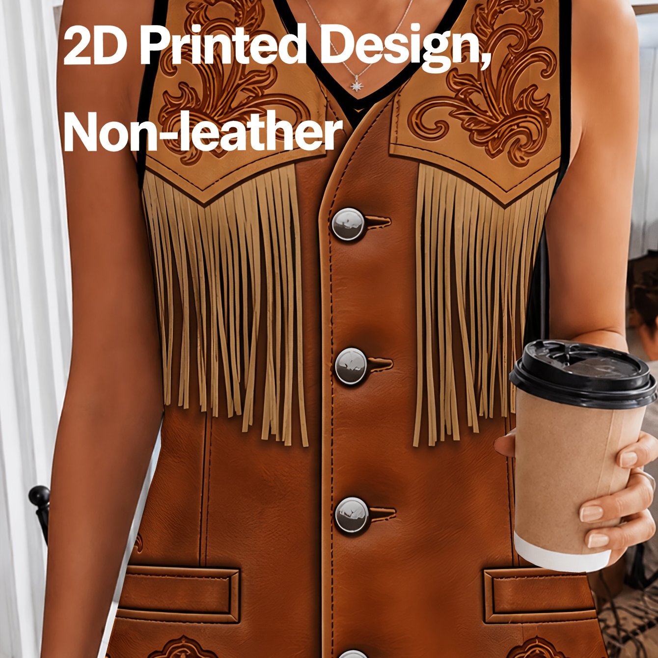 TEMU 2d Printed Not Texture Non- Women's V-neck Vest