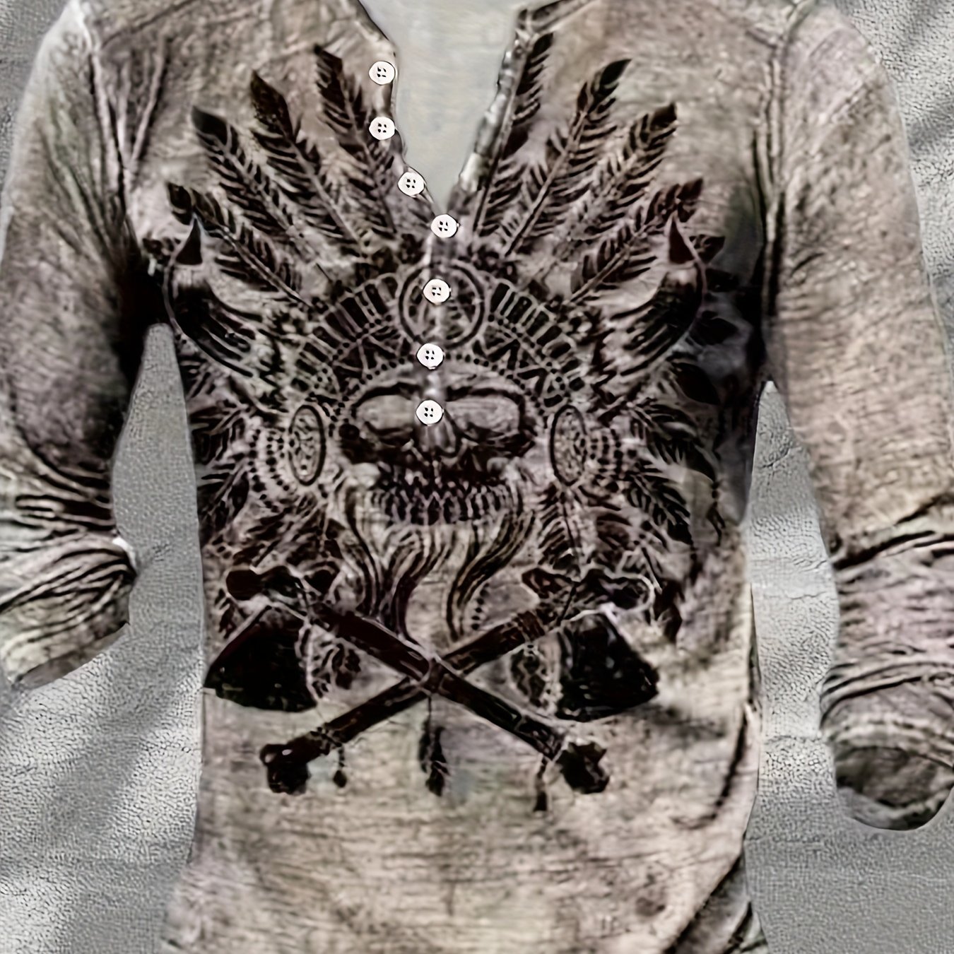MAIISO T-Shirts Homme rétro imprimé 3D tête de Mort col en V col lacé  Manches Longues Vintage Distressed Henley Shirt Outdoor Street Tshirt Tops  : : Mode