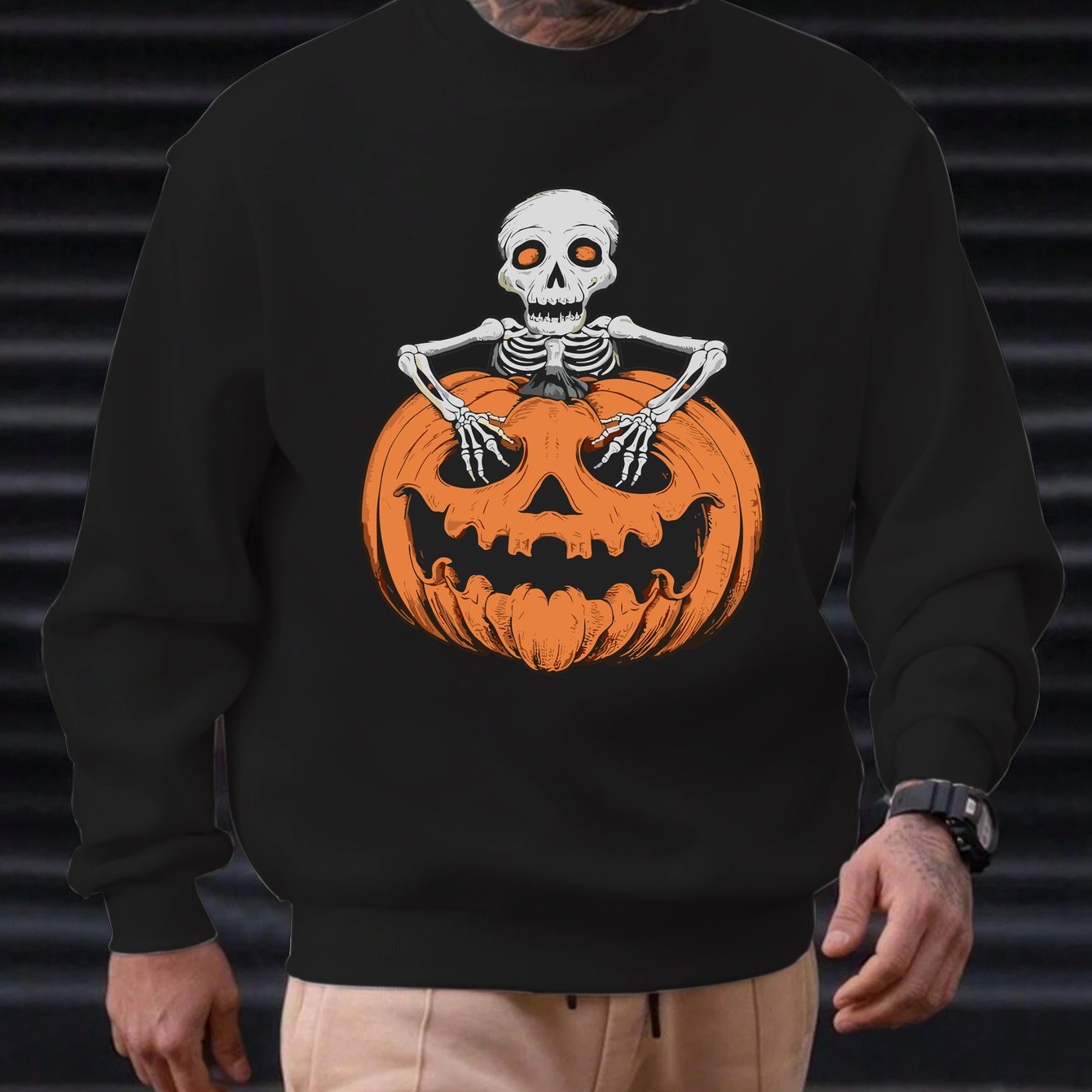TEMU Men's Halloween Pumpkin Pattern Casual Sweatshirt