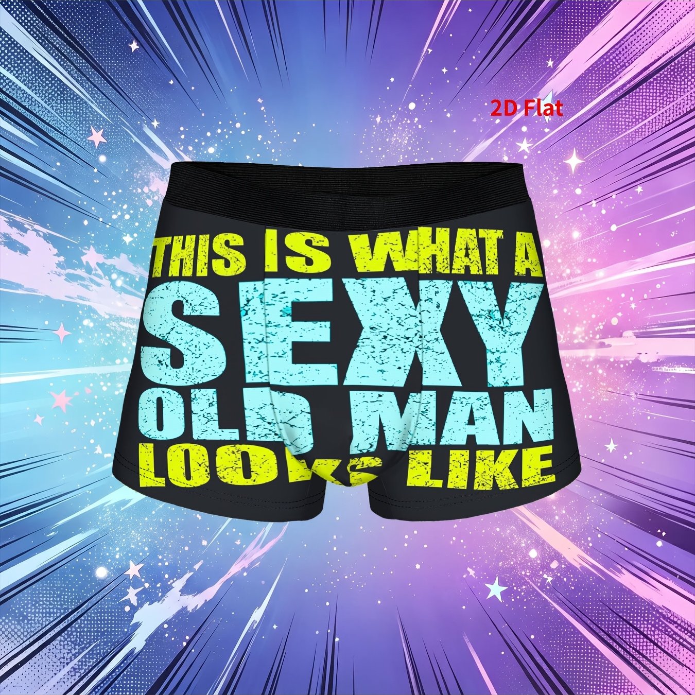 TEMU 1 stuks 2D Platte Print Grappige Man Grappige Quote Kunst Onderbroek Heren Ondergoed Gedrukte Shorts Boxer Briefs
