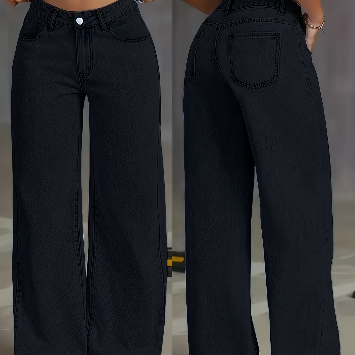 E-shop Damen High-Waist Schwarze Weite Beine -Jeans, Dehnbare Baggy -Denim-Hosen, Y2K Streetwear Casual Loose 90s Retro Boyfriend, Weiche Viskose