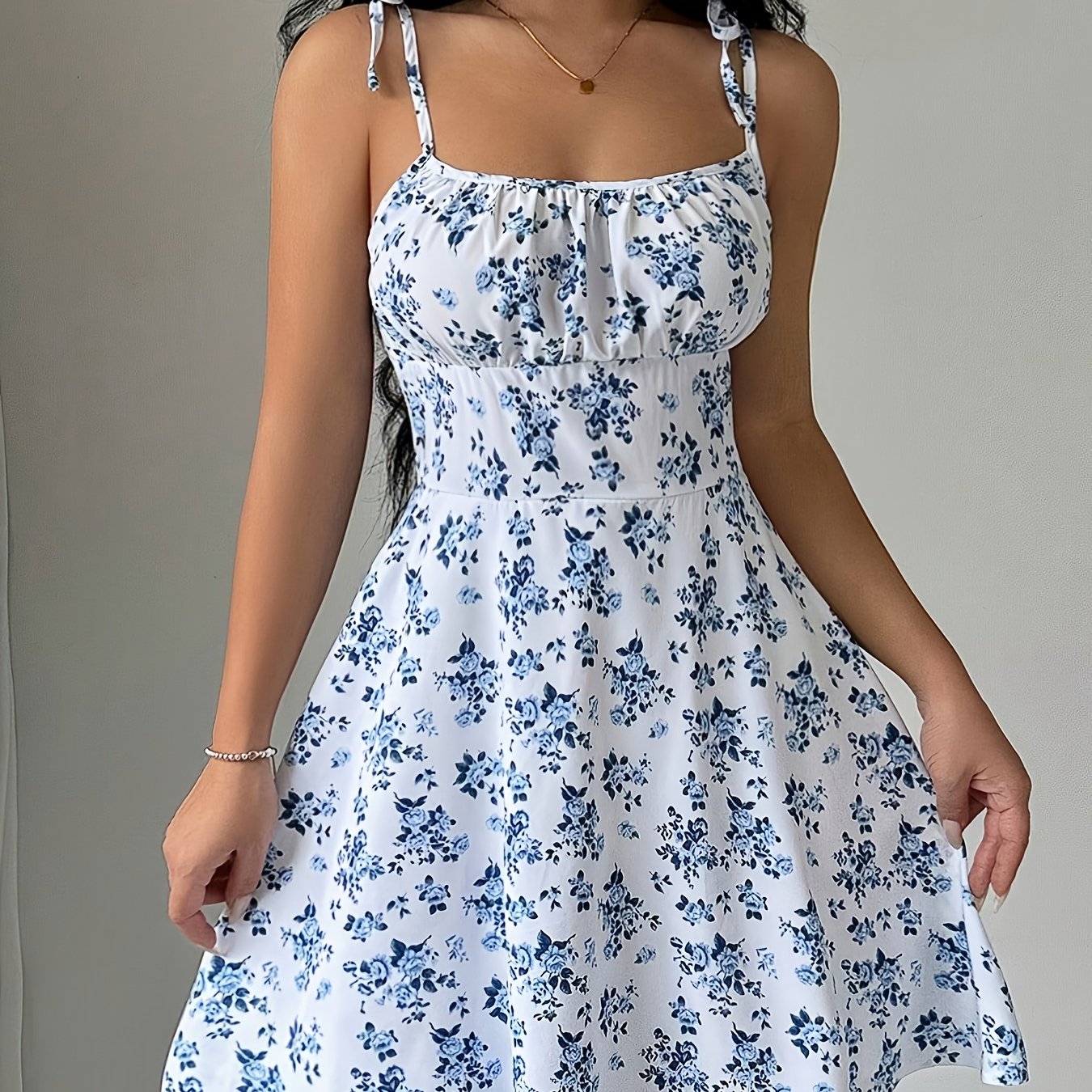 Women's Sleeveless Ruched Waist Floral Print Elegant Mini Dress, Summer