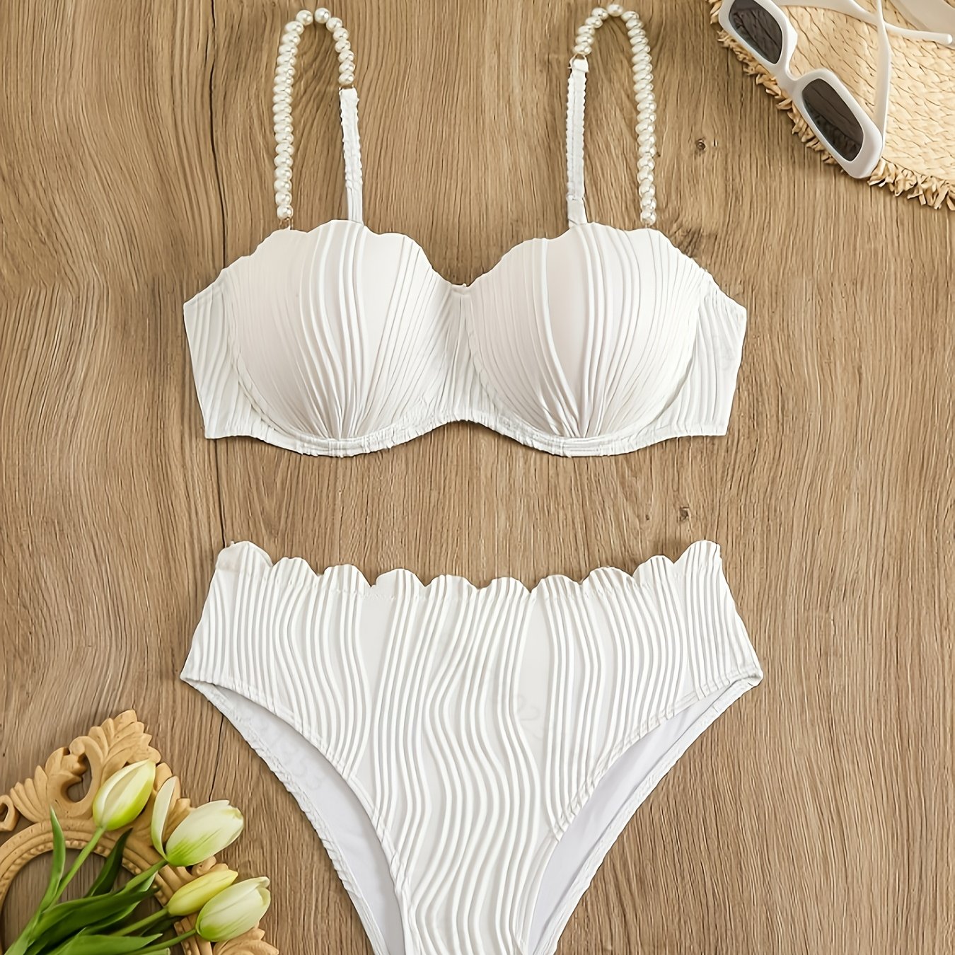 TEMU Solid Color Pearl Bikini
