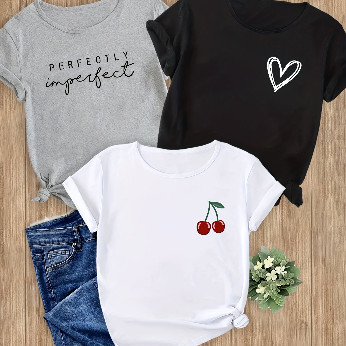 TEMU Ensemble de 3 T-shirts d'été athlétiques décontractés , imprimés, à col rond et manches courtes, adaptés à toutes les occasions