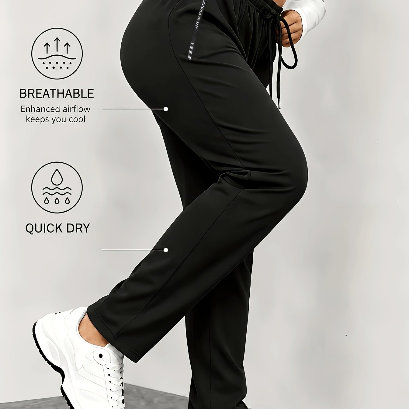 TEMU Summer Women's Loose Athletic Ice Quick-dry Long Pants, Drapey Cool Zippered Pockets, Elastic Waist Drawstring Casual Trousers, Suitable For