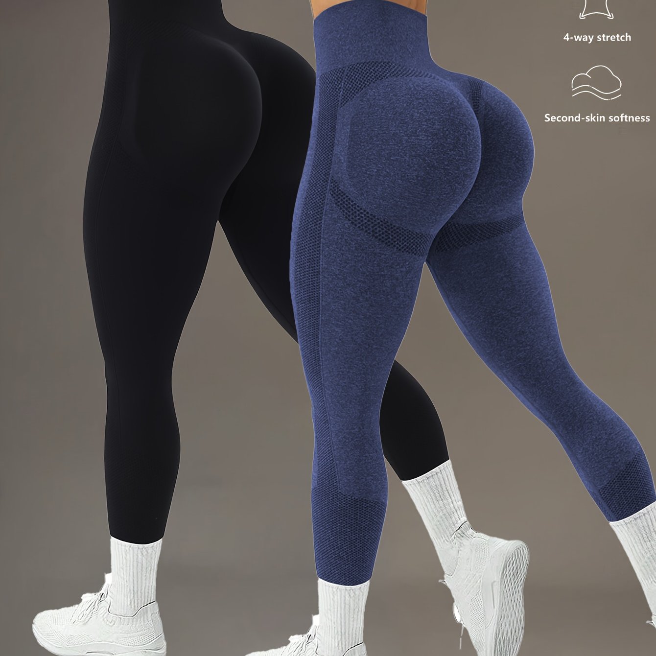 TEMU 2pcs Women's Yoga Leggings With Wide Waistband - Stretchy, Breathable, And Comfortable For Gym Workouts And Fitness Activities, Black And Gray