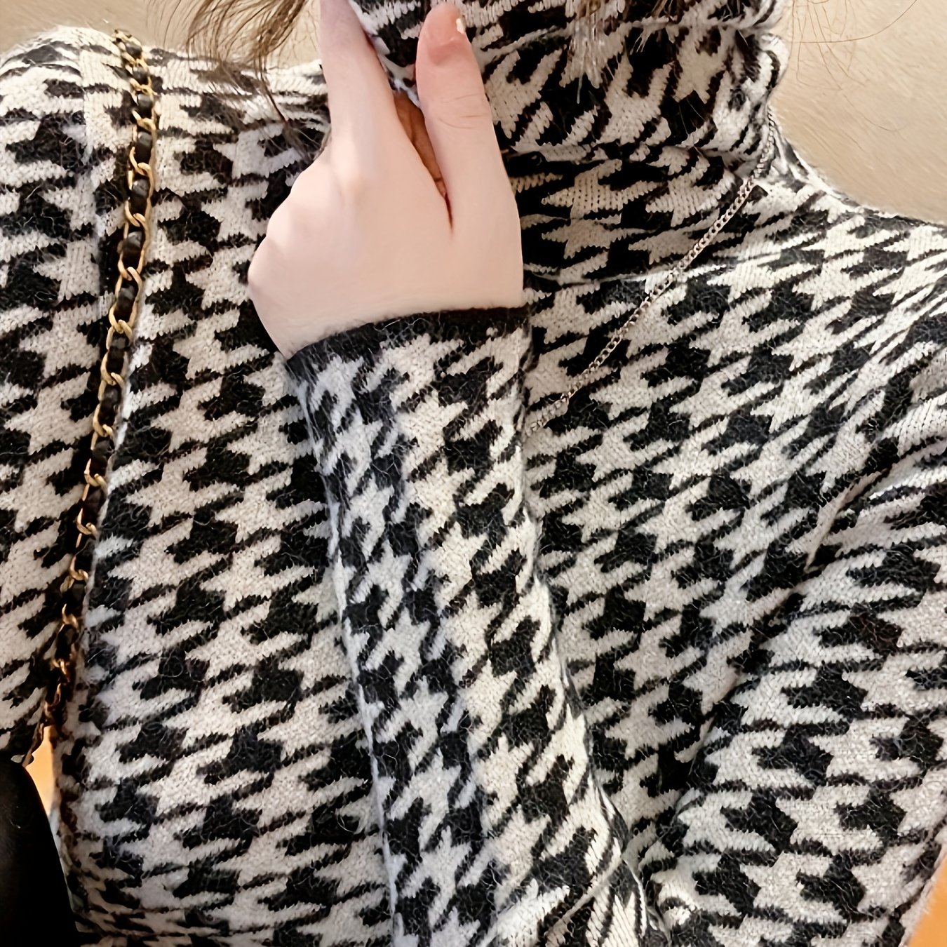 TEMU 2023 New Stylish Pattern Fitted Turtleneck Sweater For Women, Perfect For Autumn And Winter Layering