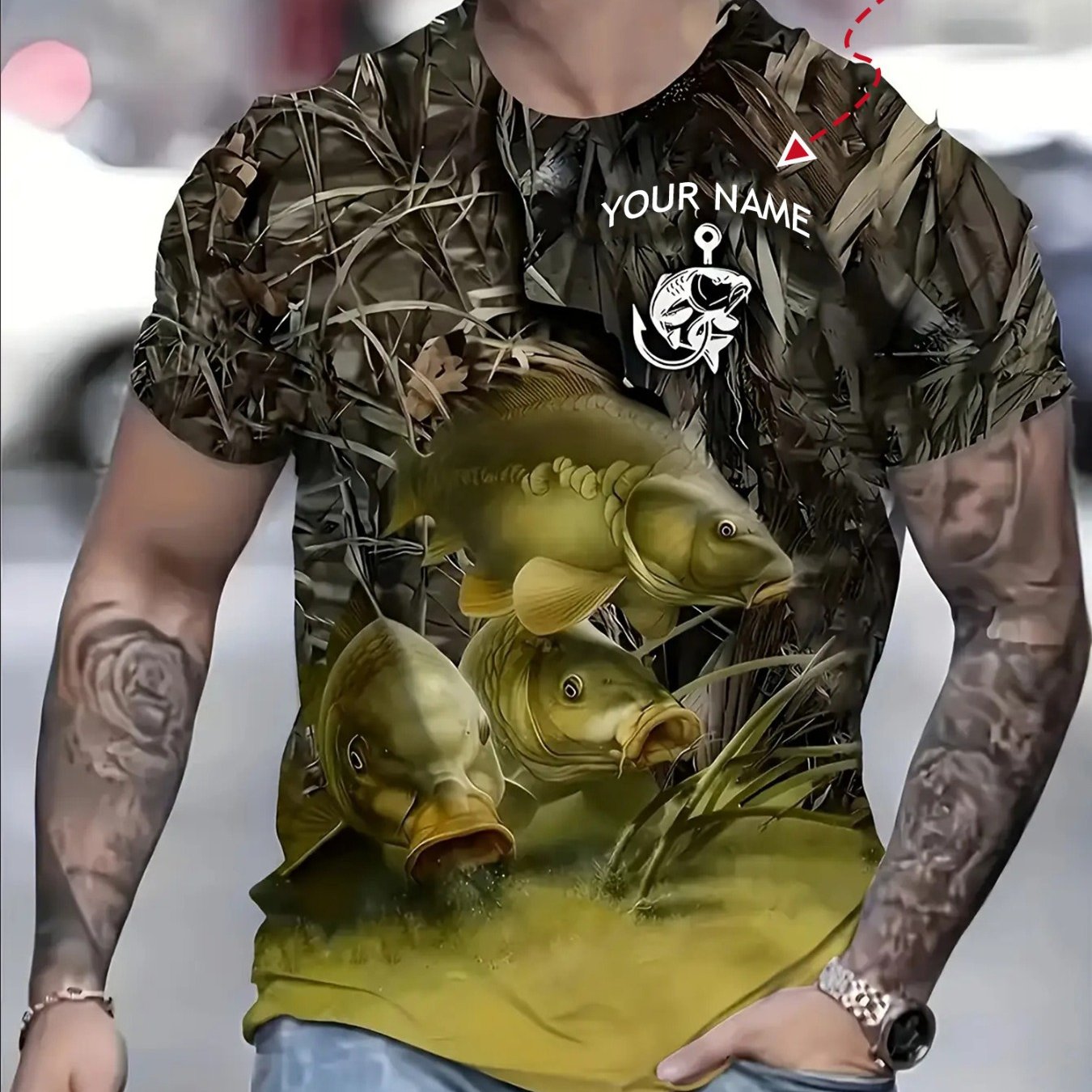 TEMU Men's Custom Carp Fishing T-shirt With Name/text - Print Suitable For Fishing Apparel, Lure Gear & Casual Wear, Machine Washable Crew Neck Short