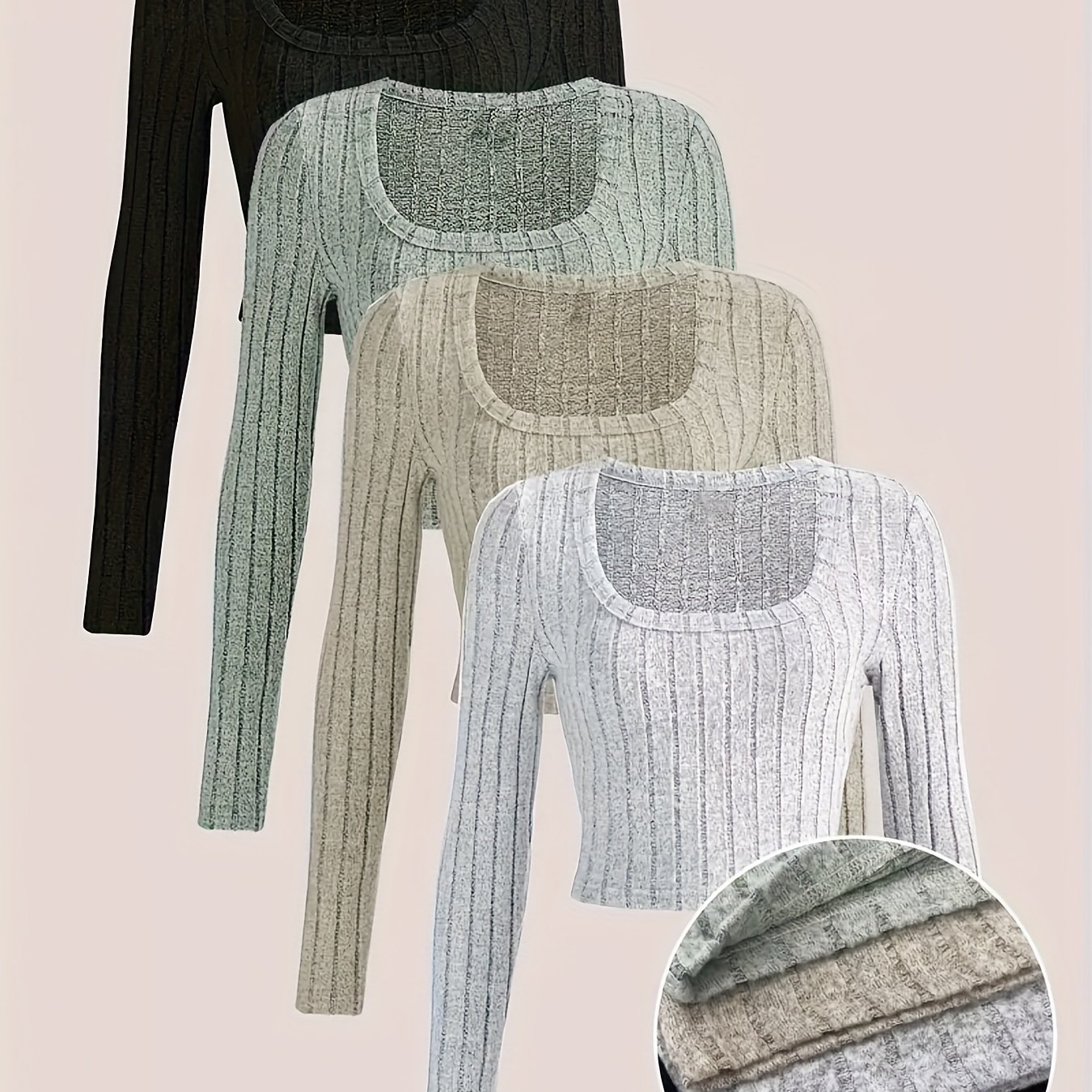 4 Slim-fit Long-sleeve T-shirts