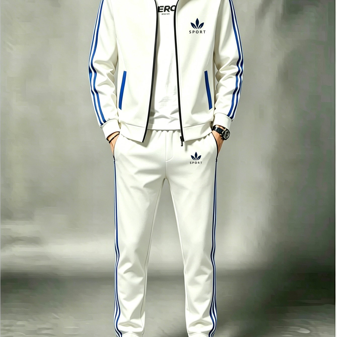 Men's Casual Zip Sweatshirt & Pants Set 3d 100% Polyester, Print Long Sleeves, Regular Fit 2pcs Outfit, Vacation & Street Fashion Wear
