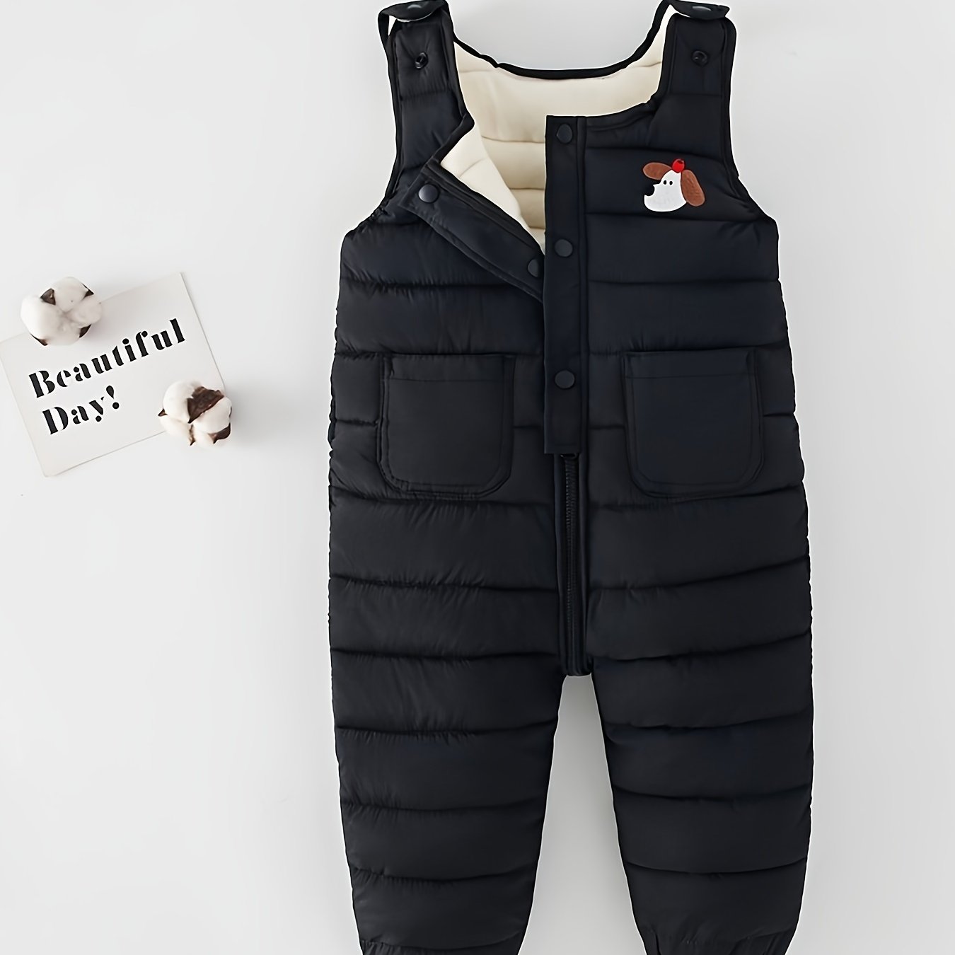 Image of 2024 Winter Baby Boys Snowsuit Velvet Warm Toddler Girl Rompers Embroidery Printed Padded Infant Boys Overalls Coat, Perfect For Outdoor