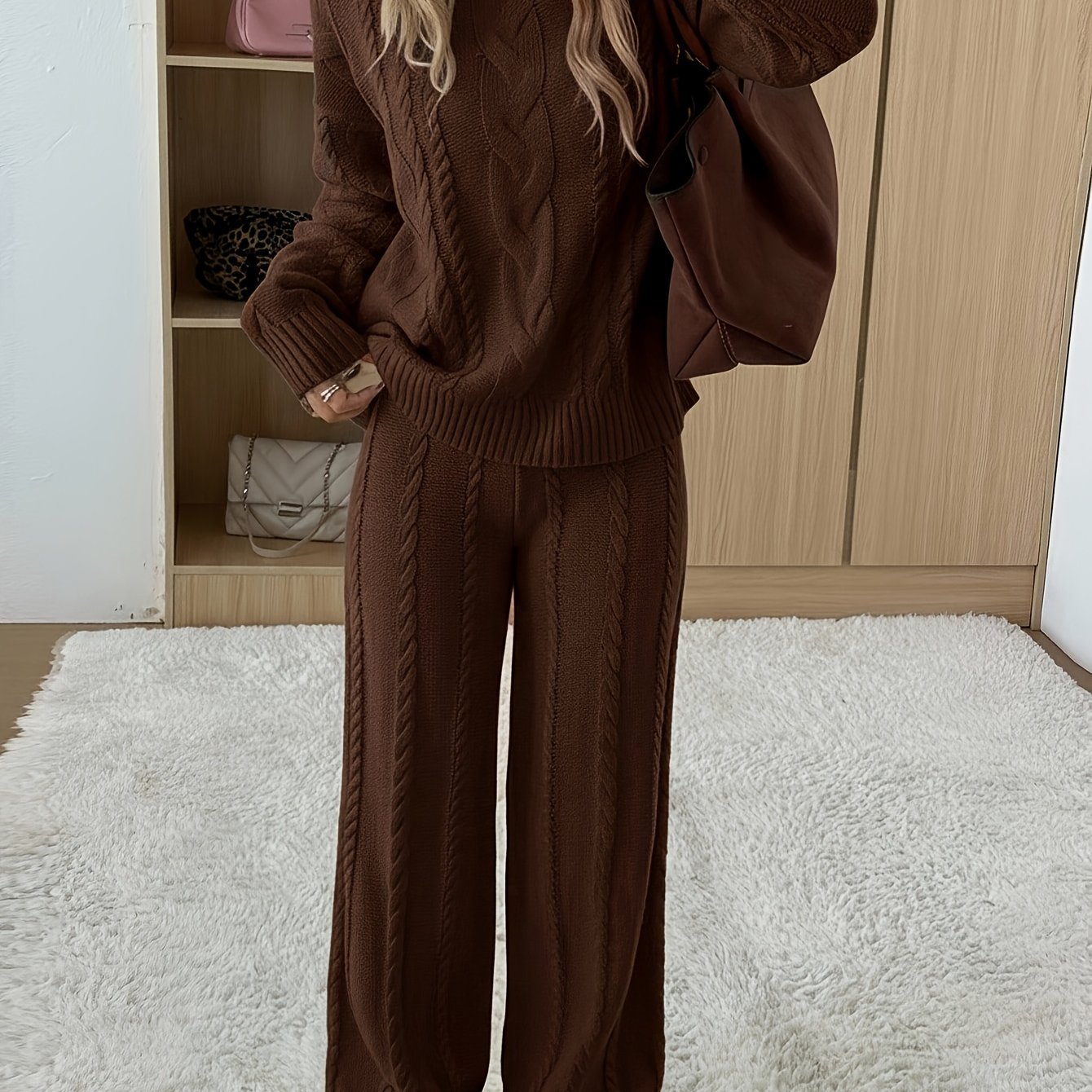 TEMU Retro Jacquard Set Light Luxury Lazy Commute Slouchy Suit
