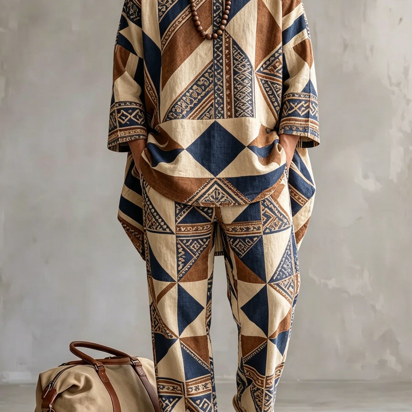 Image of Fashionable Spring And Summer New Teenager's Lazy Casual Vacation Two-piece Set, , Flat Suit, Loose Top, Straight Pants For Daily, Street, And Travel Wear, For Outdoor, For Teenager