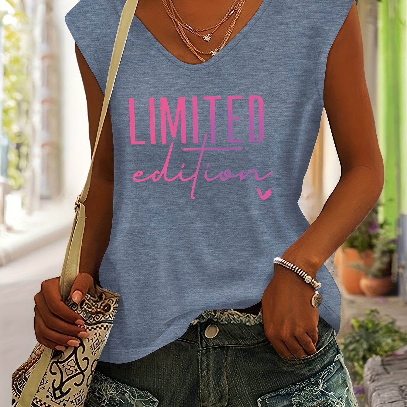E-shop Damen Tanktop im europäischen amerikanischen Stil, schlicht bequem für den , farbig, mit V-Ausschnitt, Schulter-zu-Schulter-Kurzärmeln „