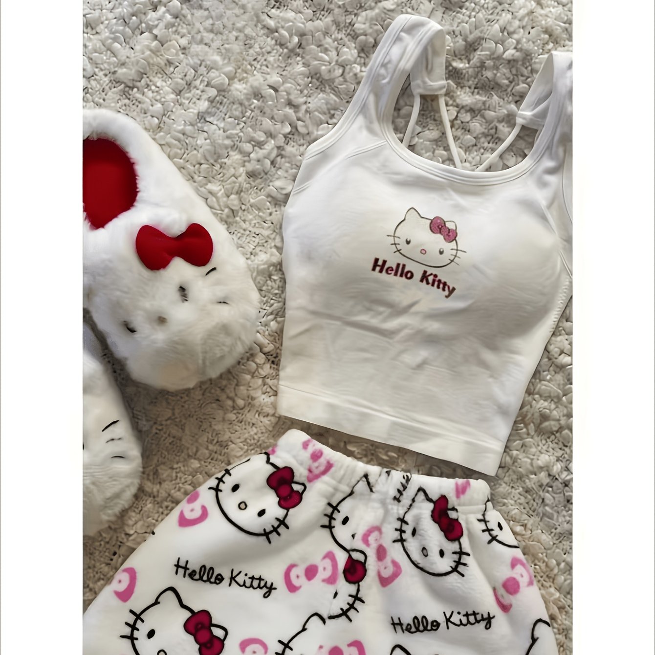 Image of Genuine Spring, Summer, Autumn, And Women's Pajamas, Loose Size, Cute Hello Kitty Loungewear, Simple Casual Camisole And Long Pants 2pcs Set, Suitable For Outdoor Wear, , Sexy