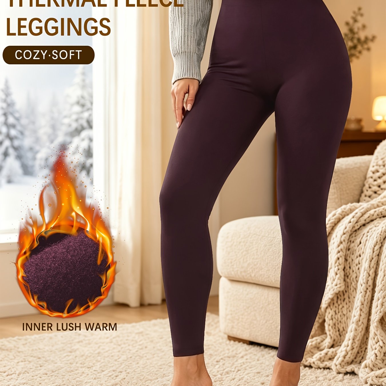TEMU Women' Soft Thermal Fleece-lined High-waisted Leggings, For & Casual Winter Wear