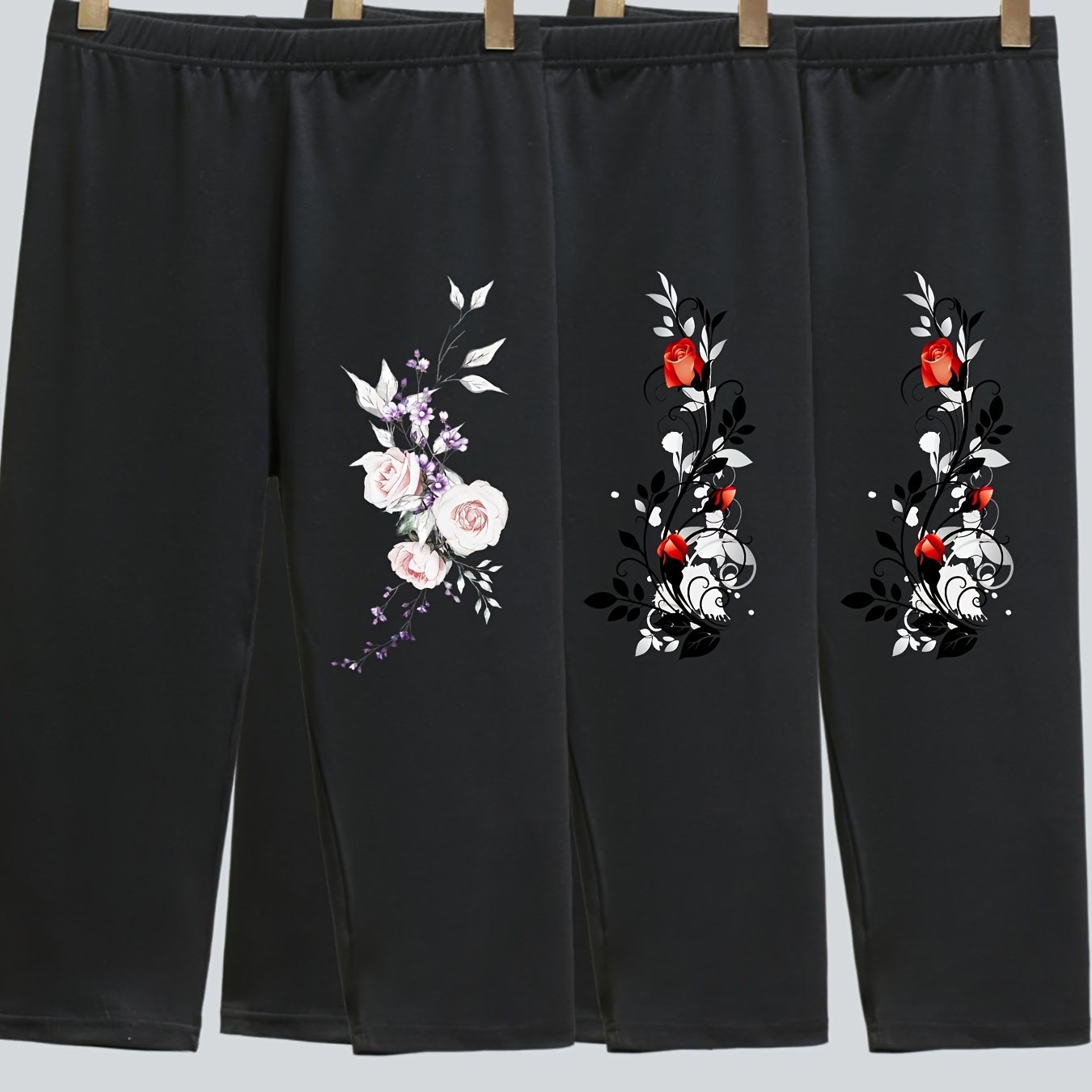 TEMU 3pcs Women's Plus Size Athletic Shorts - High Stretch, Comfortable Joggers With Floral Print, 3/4 Length, Summer Sportswear, Plus Size Joggers