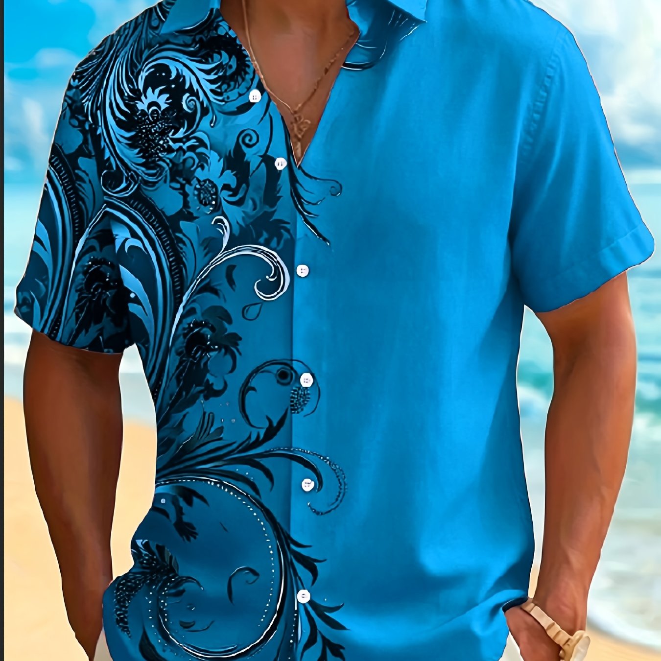 TEMU [printed Design-not Textured] 2026 Summer 's Plus Size Shirt Men's Retro Button-up Shirt - Lightweight Fabric, Casual Summer Style